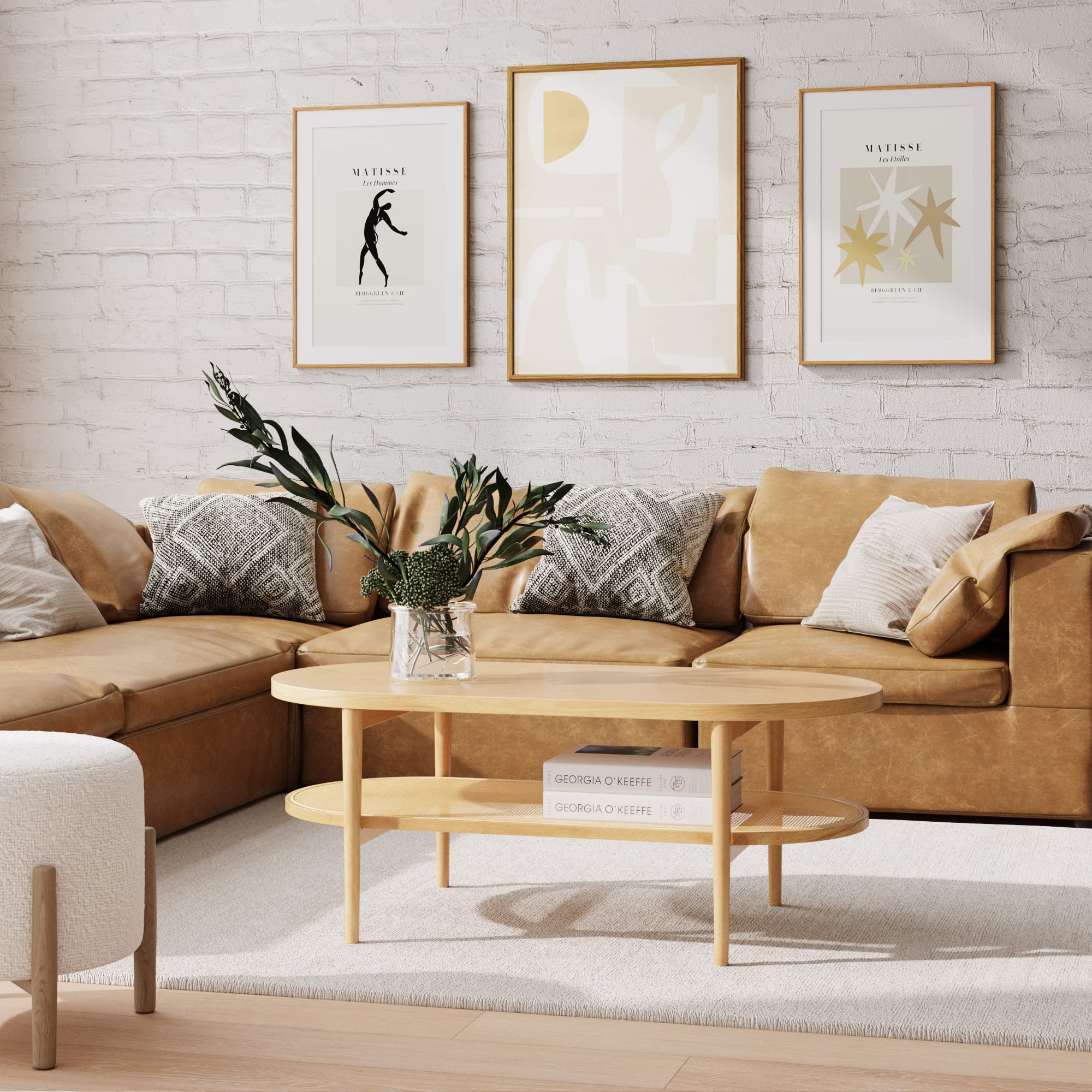 Nathan James Sonia Coffee Table with Storage Shelf - Light Wood & Rattan Design - Modern Living Room Furniture for Small Spaces, Home Decor & Storage Solutions