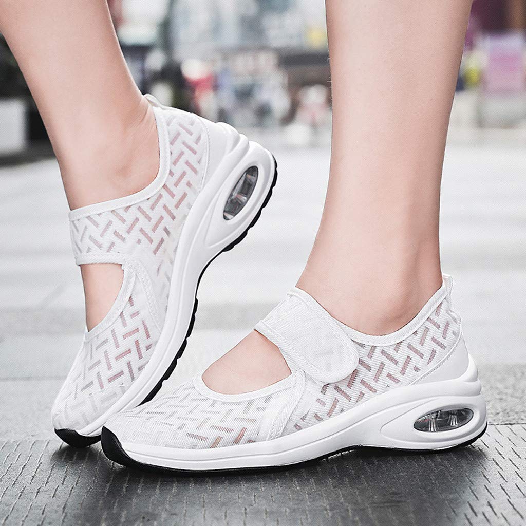 Women's Breathable Round-Toe Lace-Up Casual Sneakers - Lightweight Walking Shoes for Women | Perfect for Work, Travel & Everyday Comfort (White, Size 7)