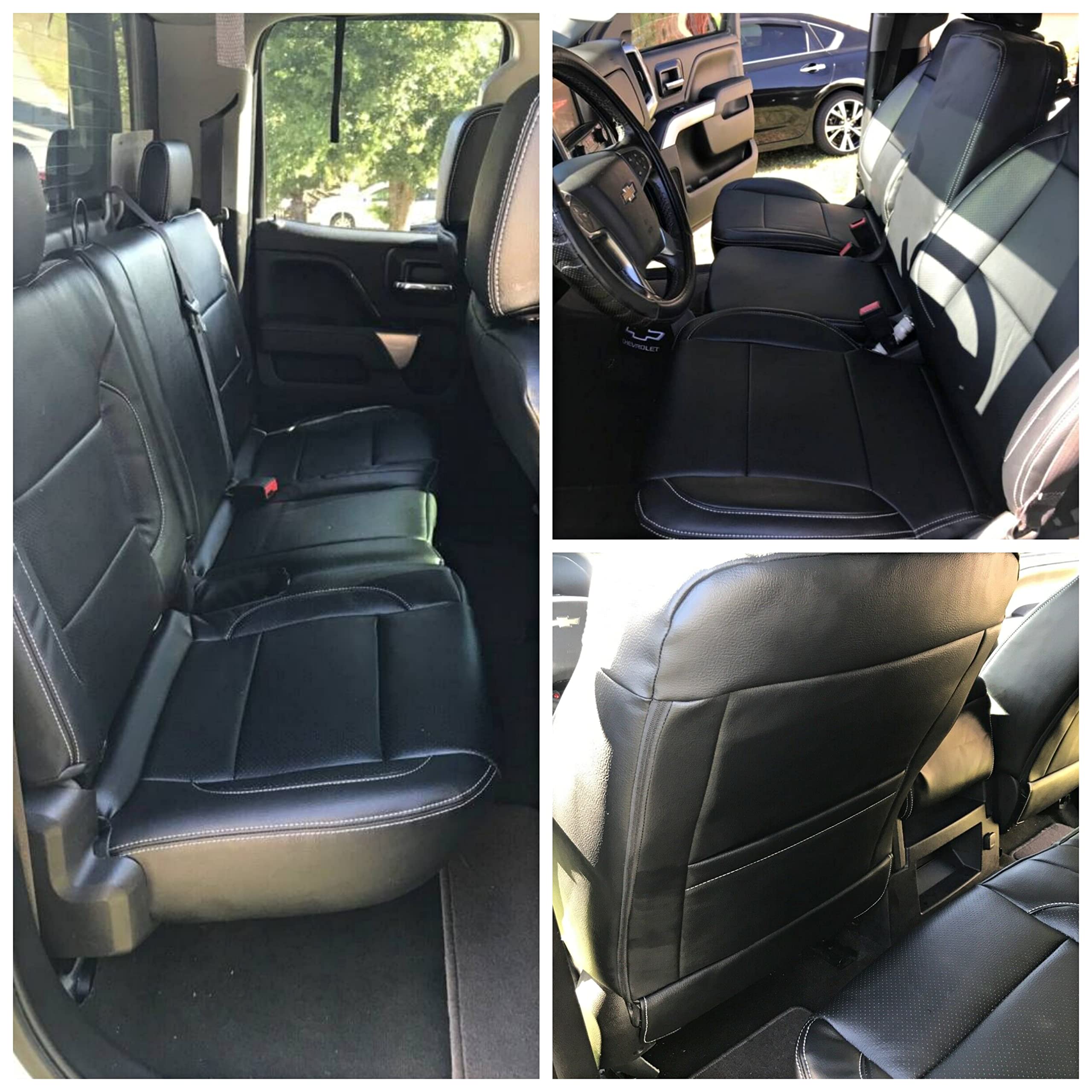 HECASA Full Set Artificial Leather Seat Covers for 2014-2018 Chevrolet Silverado LT Double Cab - Front & Back Seat Protectors | Durable, Custom Fit Car Accessories for Enhanced Comfort & Style