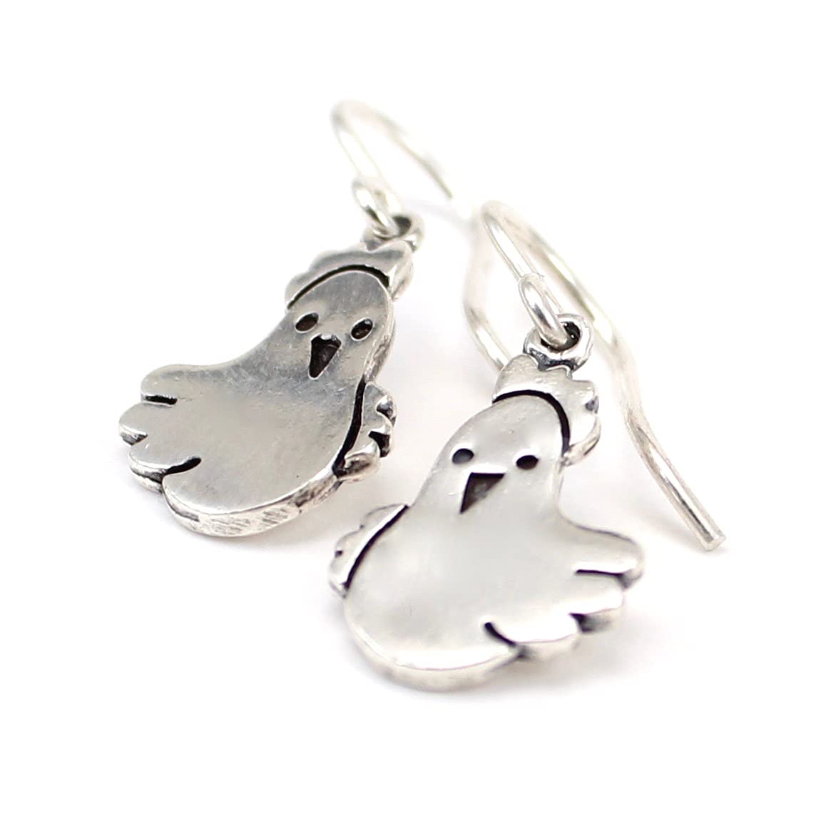 Mark Poulin 925 Sterling Silver Chicken Charm Dangle Earrings for Women & Girls - French Hook Ear Wires | Perfect for Farmhouse Style, Country Fashion & Animal Lover Gifts