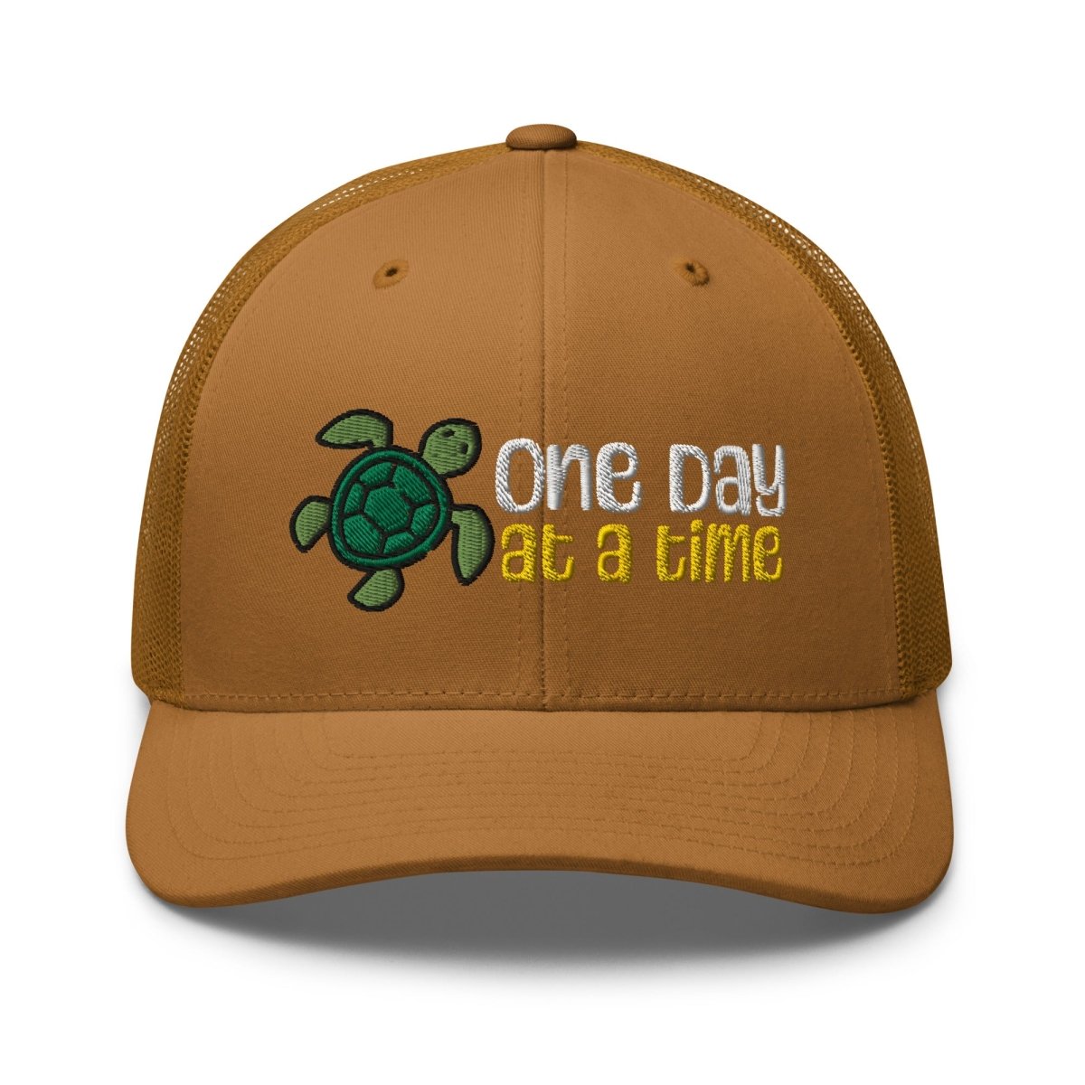 One Day at a Time Turtle Trucker Hat - Stylish Adjustable Baseball Cap with Motivational Message for Daily Resilience - Perfect for Outdoor Activities, Hiking, and Casual Wear