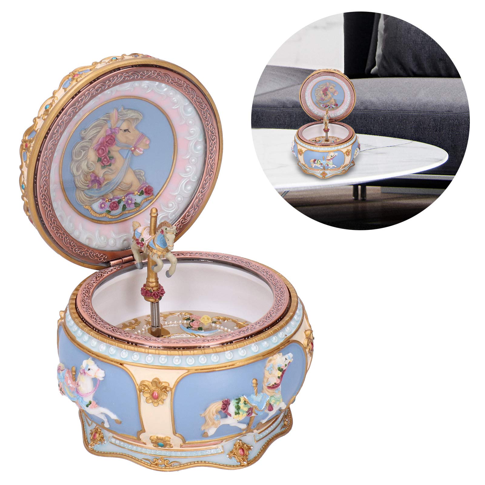 Fupi Carousel Horse Music Box with LED Lights - Resin Musical Gift Box Plays 'You Are My Sunshine' - Perfect for Birthday Parties, Weddings & Home Decor