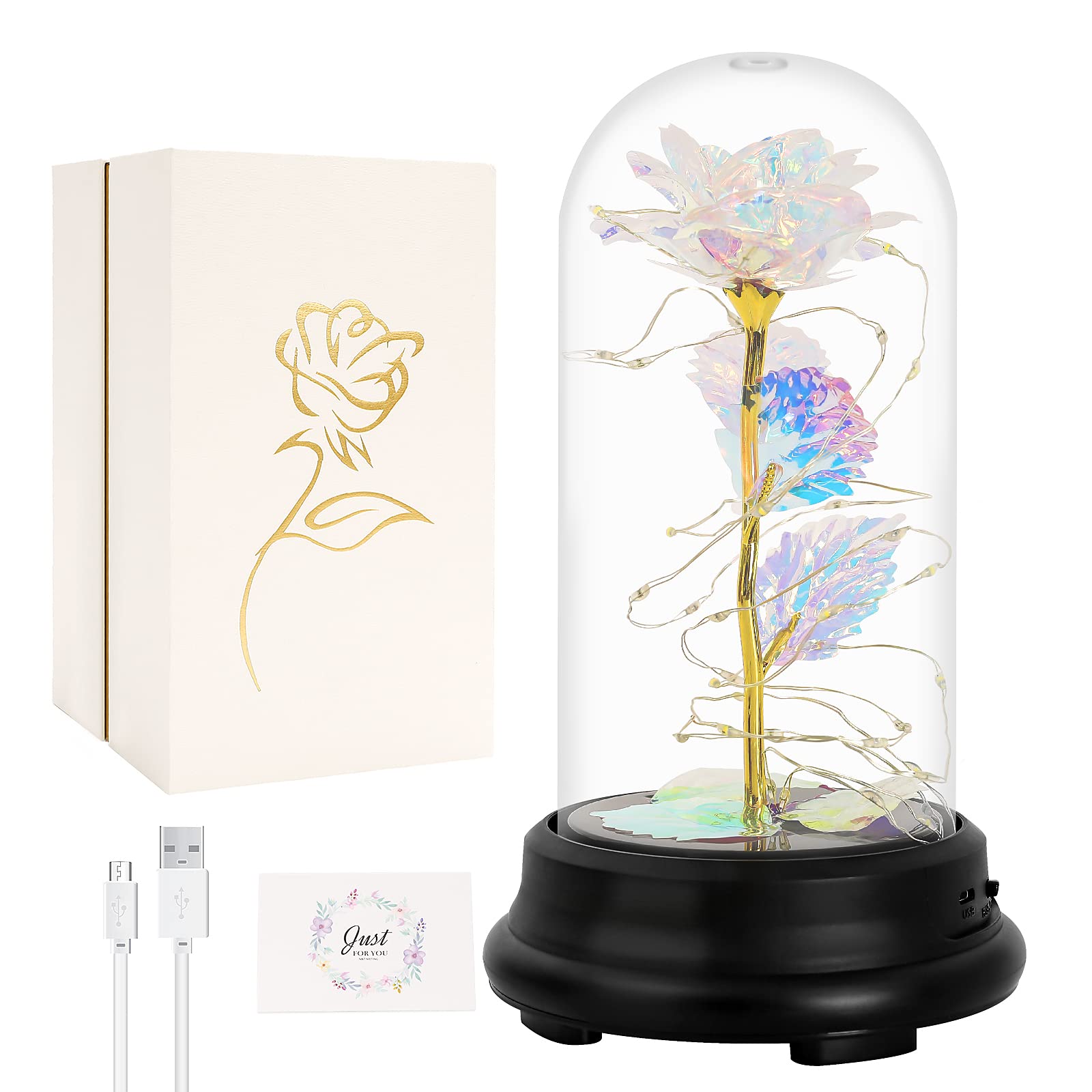 N&T NIETING Light Up Glass Rose Gift for Mom, Her, Girlfriend, Wife - Elegant Birthday, Anniversary, Valentine's Day Present with LED Illumination - Perfect for Romantic Nights, Home Decor, and Special Occasions