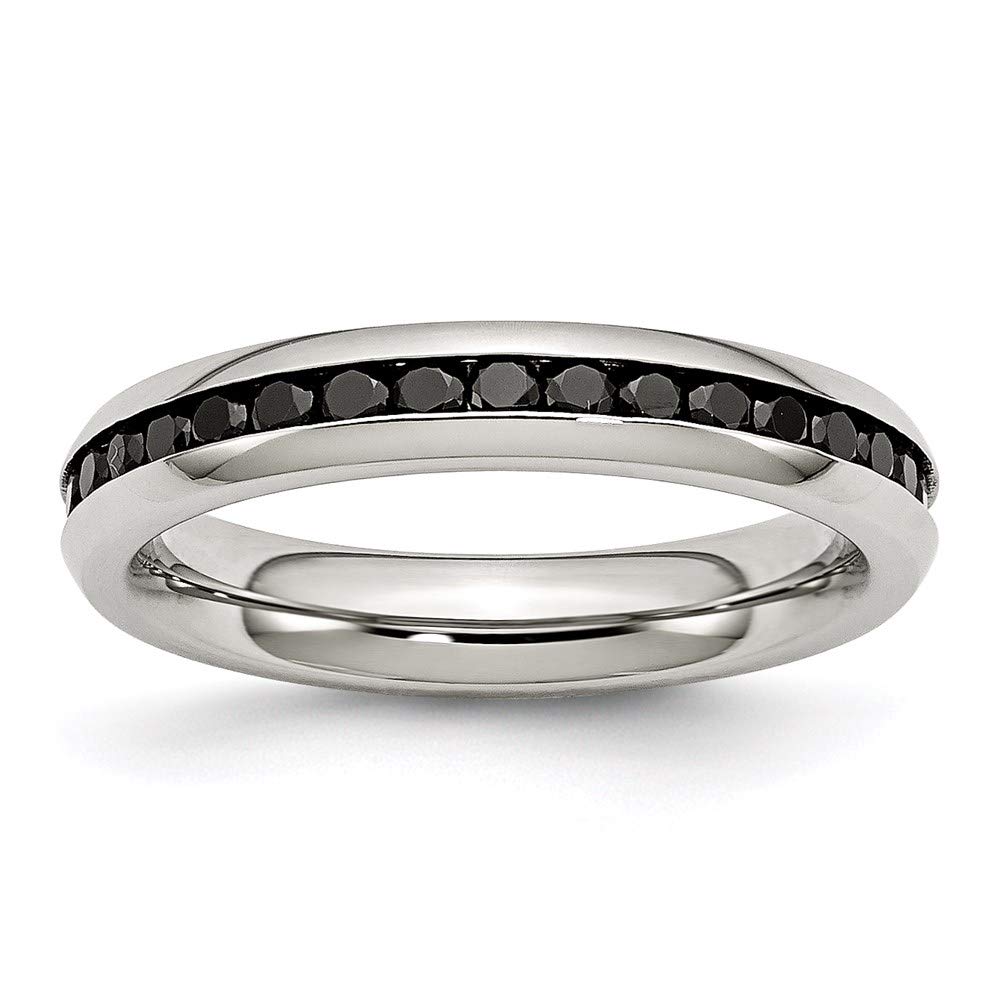 4mm Black Cubic Zirconia Stainless Steel Ring for Women - Elegant Fine Jewelry Gift for Her - Perfect for Anniversary, Birthday & Special Occasions