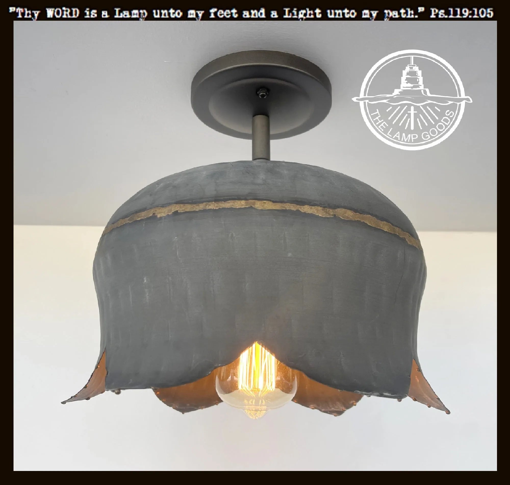 Large Lotus Galvanized Ceiling Light Fixture - Vintage Industrial Style Metal Pendant Lighting for Living Room, Bedroom, Kitchen & Dining Room