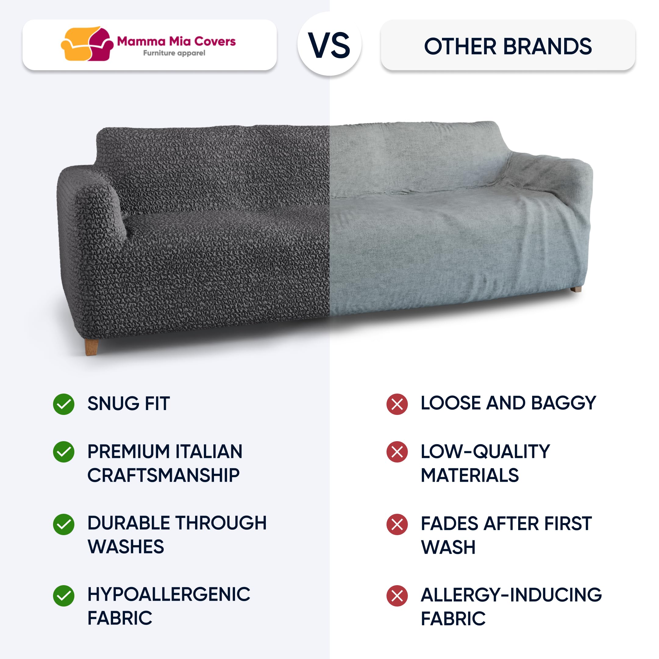 PAULATO BY GA.I.CO. Stretch Sofa Slipcover - 1-Piece Washable Couch Cover with Soft Microfiber Fabric - Form-Fitting Pet-Friendly Furniture Protector in Ash Gray | Perfect for Living Room, Family Room & Pet Owners