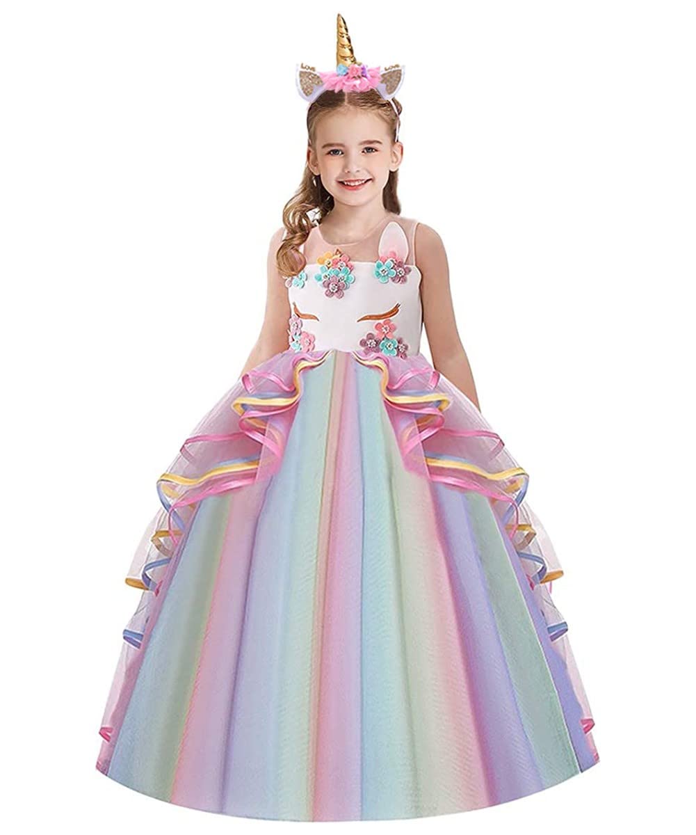 Unicorn Princess Dress for Girls - Sleeveless Birthday Party, Wedding, Christmas, Halloween & Carnival Costume with Headband - Perfect for Dress-Up, Role Play & Special Occasions