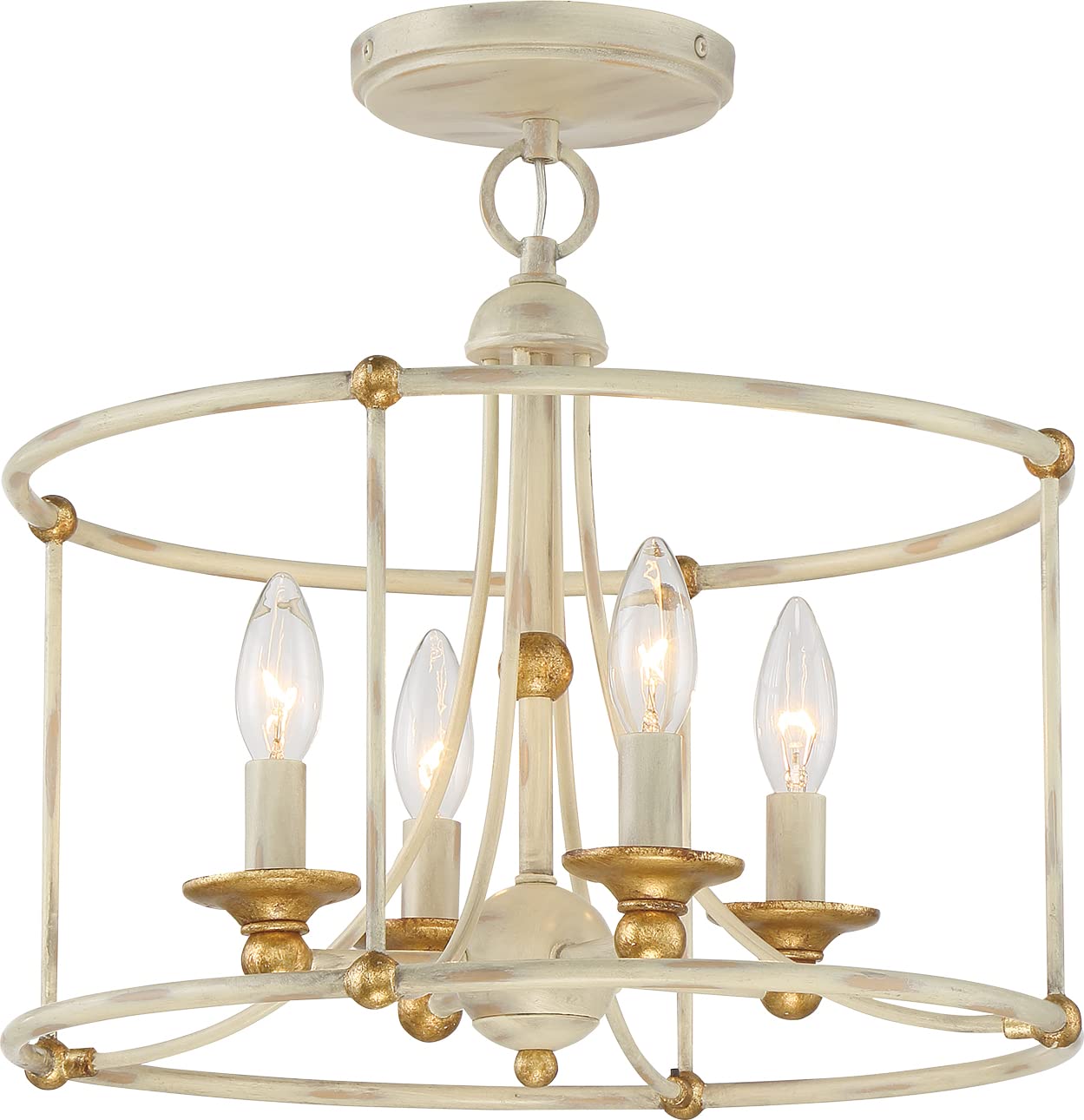 Minka Lavery 1049-701 Westchester County 4-Light Semi Flush Ceiling Fixture - 240W Metal Frame Farmhouse Chandelier with Gilded Gold Leaf Accents, 15