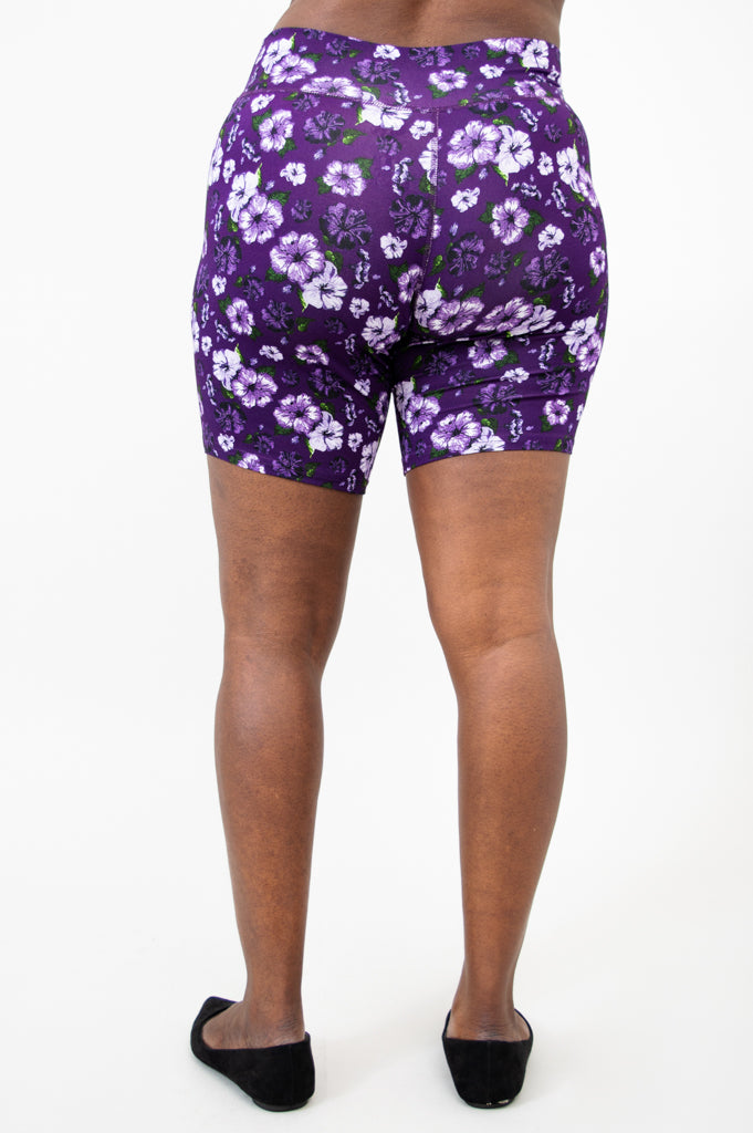 Hallie Women's Shorts - Soft Bamboo Fabric, Floral Hibiscus Print - Perfect for Yoga, Running & Summer Outfits