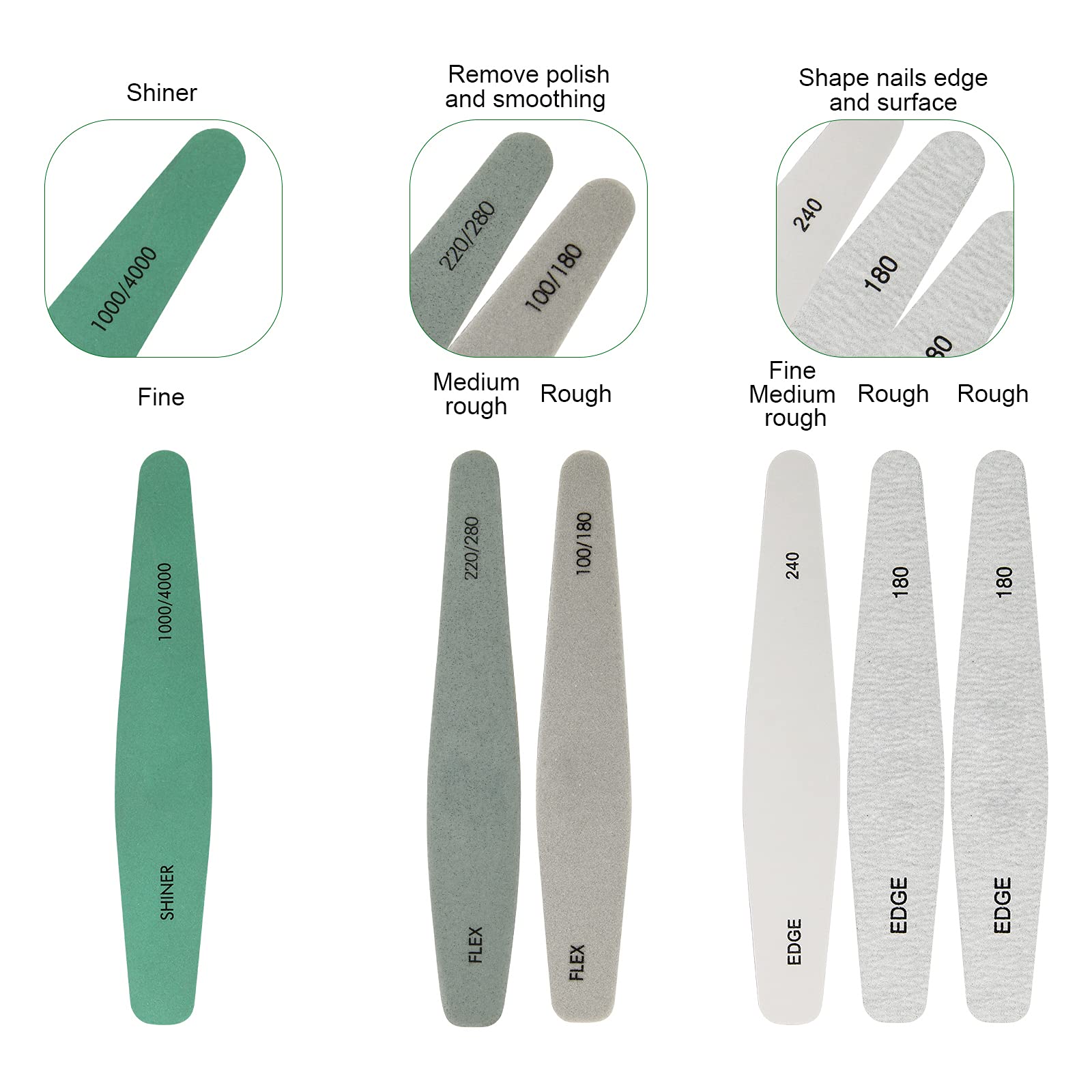 Ahier 6-Piece Nail File Set - Washable Emery Boards, Buffers & Gel Polish Remover with Different Grits for Professional Manicures & Pedicures at Home or Salon