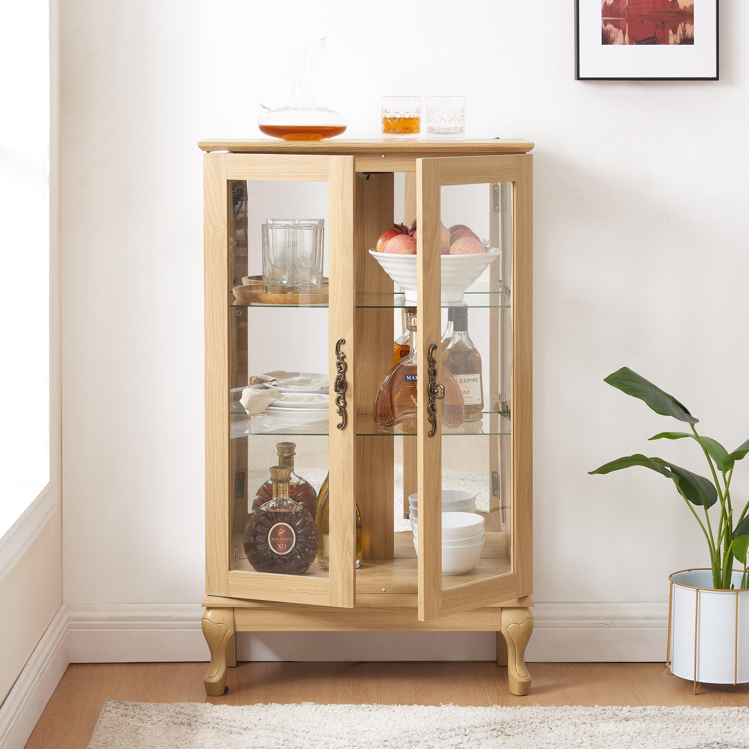 2 Door Curio Cabinet with Tempered Glass & Mirrored Back - LED Lighted Display Case for Living Room, Dining Room, Office - Showcase Collectibles, China, or Decor Items