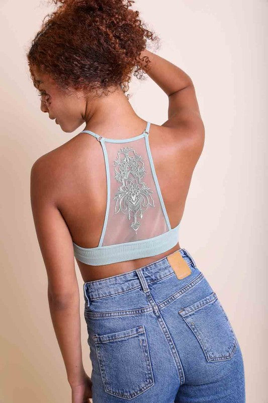 Breathable Tattoo Mesh Racerback Bralette - Seamless Comfort for Yoga, Workouts & Everyday Wear