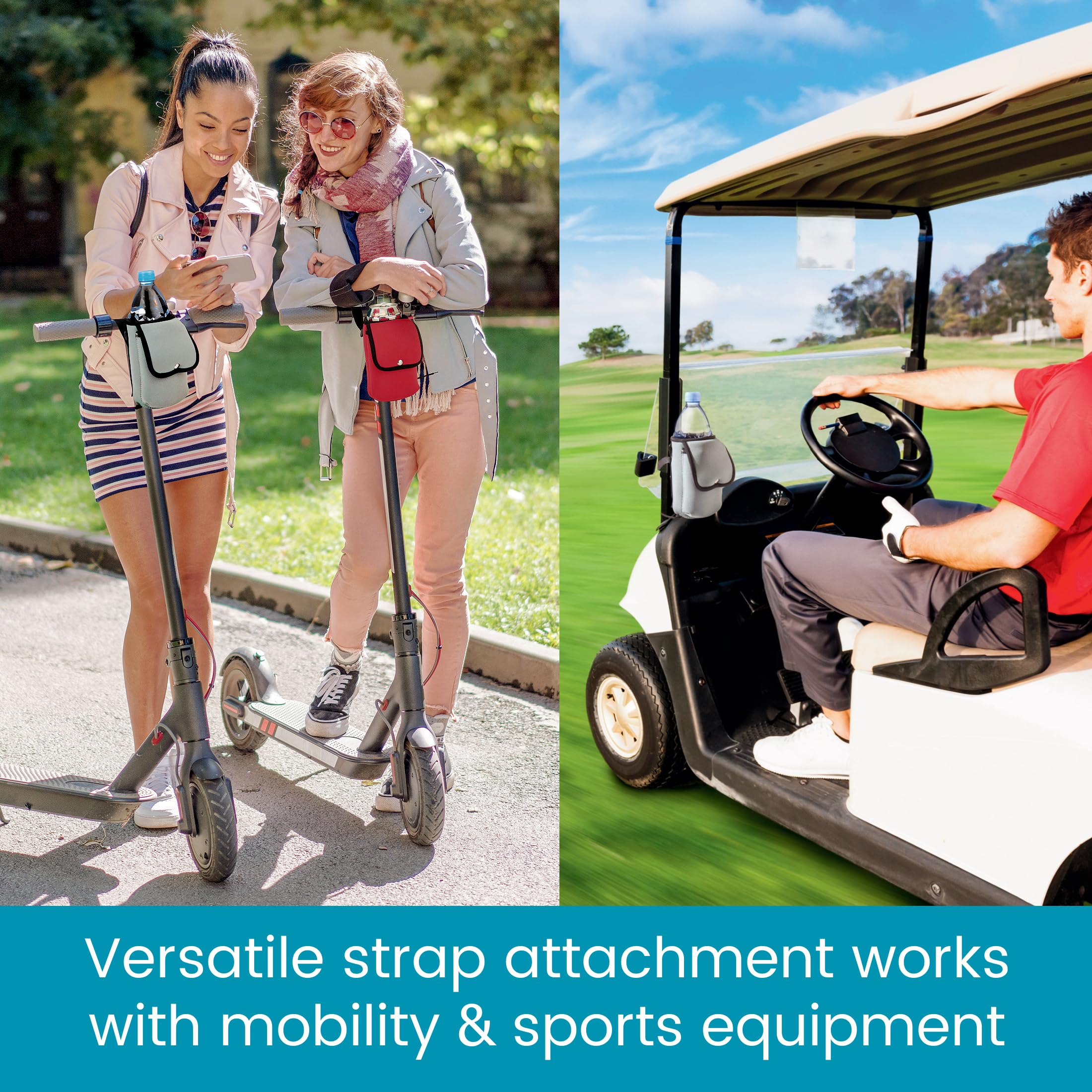 Insulated Neoprene Bottle Holder & Phone Pouch - Universal Cup Holder for Strollers, Scooters, Walkers & Wheelchairs - Perfect Walker Accessory, Wheelchair Accessory & Mobility Scooter Accessory - Great for Outdoor Activities, Shopping & Daily Commute