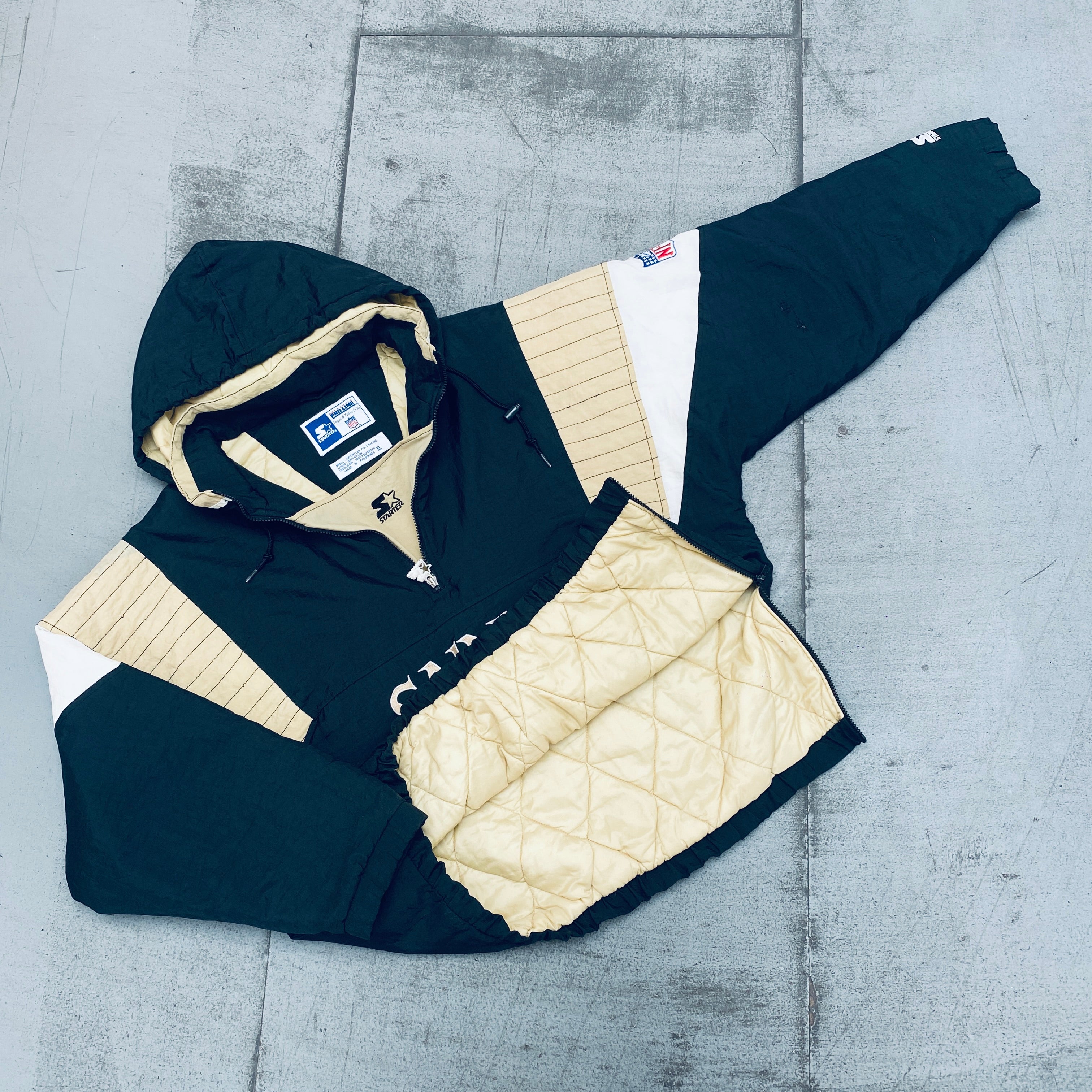 New Orleans Saints 1990s 1/4 Zip Proline Starter Breakaway Jacket - XL | Vintage NFL Football Pullover for Men | Perfect for Game Day, Tailgating & Saints Fan Collection