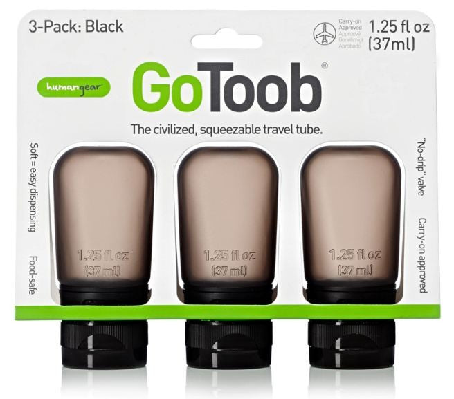 Humangear GoToob 37mL Travel Bottles (Pack of 3) - Leak-Proof Silicone Containers for Toiletries, Cosmetics & Liquids - Perfect for Air Travel, Gym, Camping & Daily Use