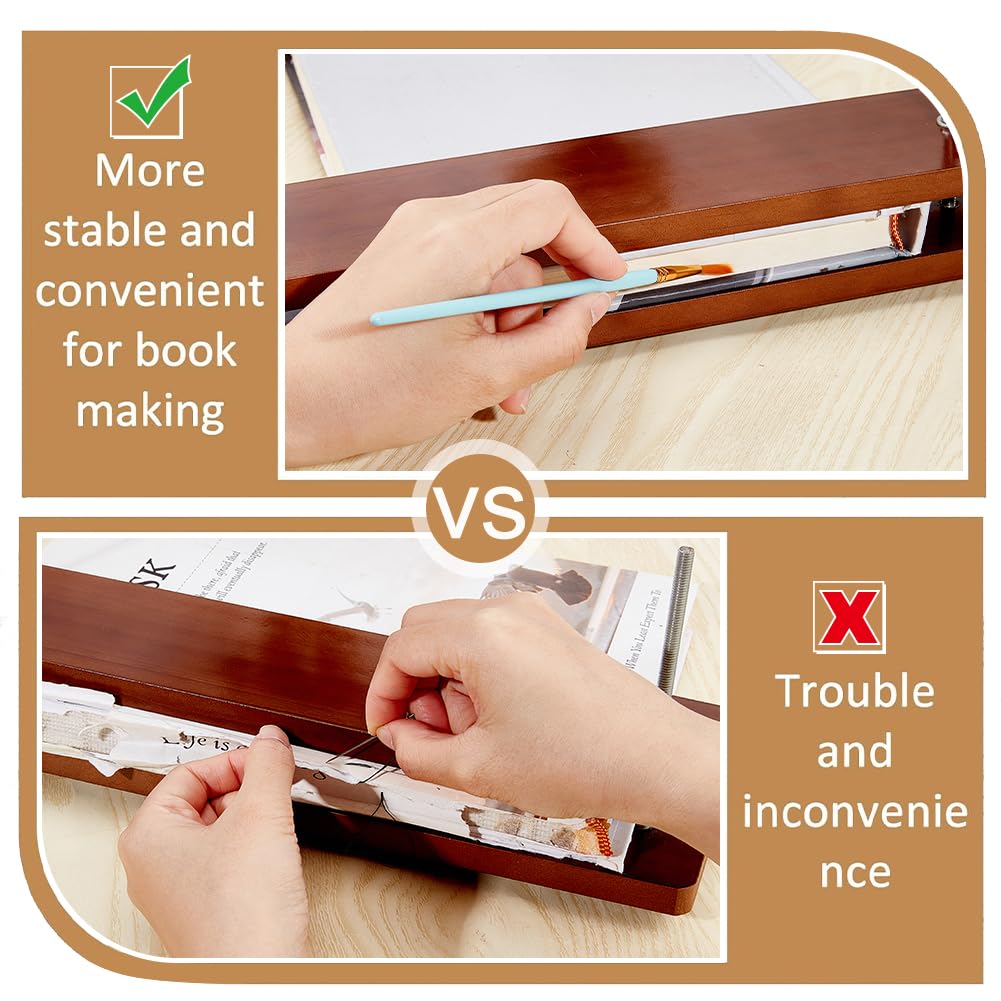 BENECREAT Wooden Book Press for Bookbinding - Portable Binding Press Machine with Iron Nut & Screw Rod - 13x2.75 Inch - Perfect for DIY Bookbinding, Scrapbooking, Photo Albums at Home, School or Office