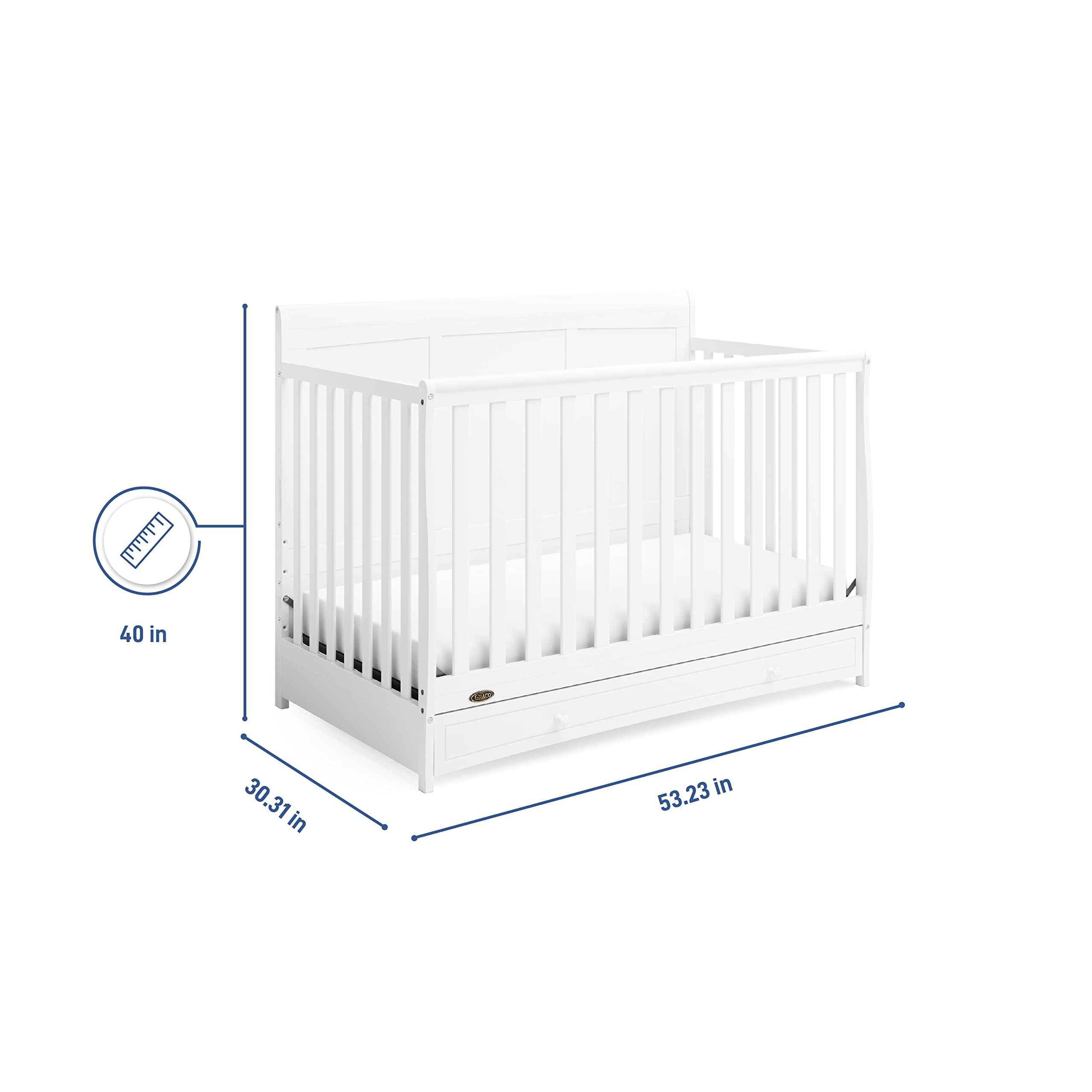 Graco Asheville 5-in-1 Convertible Crib with Storage Drawer - GREENGUARD Gold Certified White Baby Crib | Converts to Toddler Bed, Daybed & Full Size Bed | Perfect for Nursery, Bedroom & Guest Room