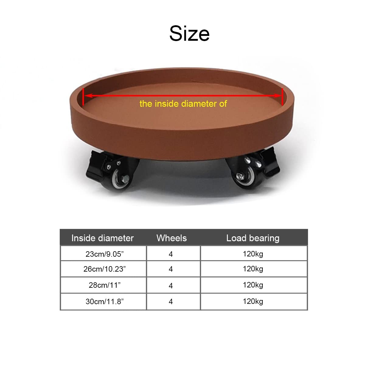 Rolling Plant Stand with PU Wheels - 30cm/11.8 Inch Mobile Flower Pot Holder for Indoor/Outdoor Plants - Perfect for Moving Potted Plants Between Garden, Patio and Living Room