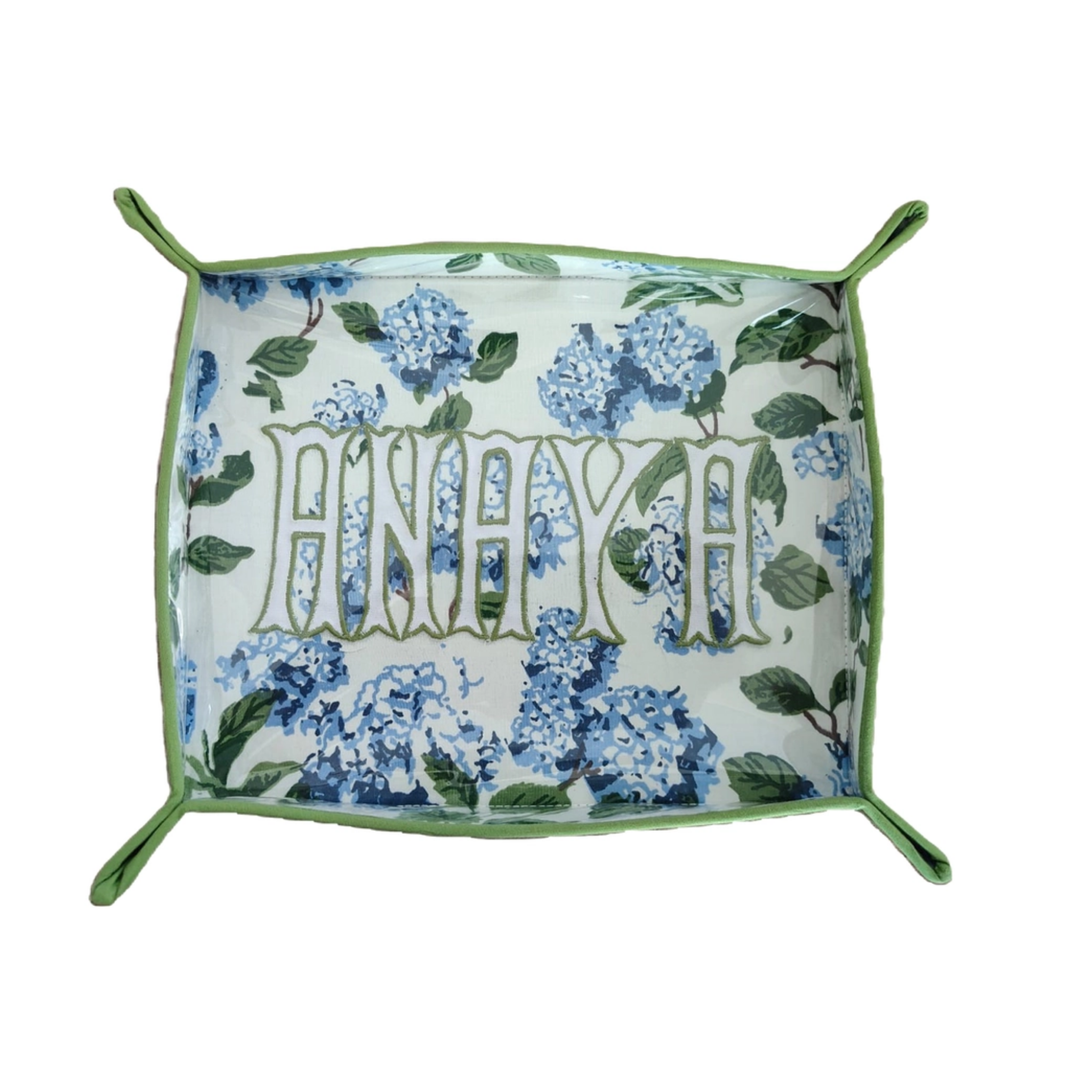 Personalized Blue Hydrangea Monogram Desk Tray - Elegant Office Organizer for Pens, Papers & Stationery | Perfect Gift for Home & Office Decor