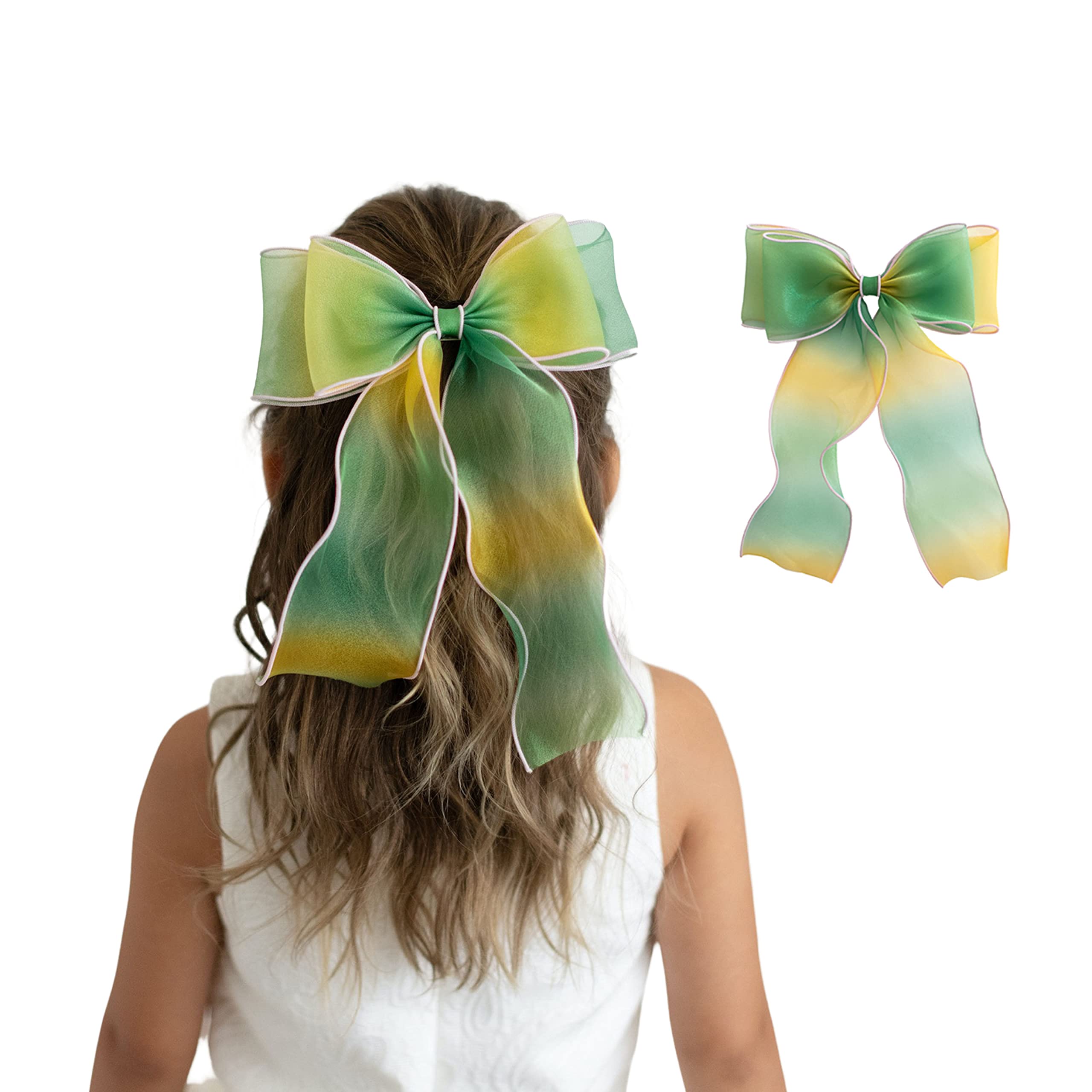 Organza Large Bow Alligator Hair Clip with Long Ribbons for Women & Girls - Elegant Hair Accessory for Birthdays, Parties, Weddings & Daily Wear (Melon Color) - Perfect for Prom, Bridal, Holiday & Special Occasions