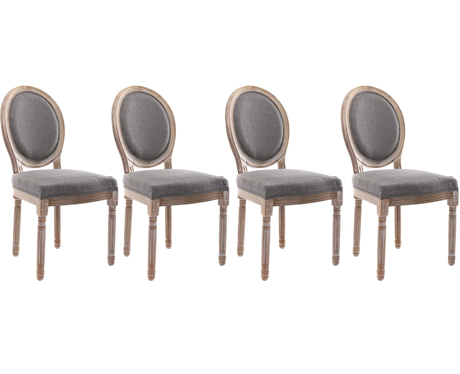 Kmax Farmhouse Dining Chairs Set of 4 - Distressed French Country Style Round Back Upholstered Chairs with Tufted Design in Gray - Perfect for Kitchen, Dining Room, Bedroom or Home Office Seating