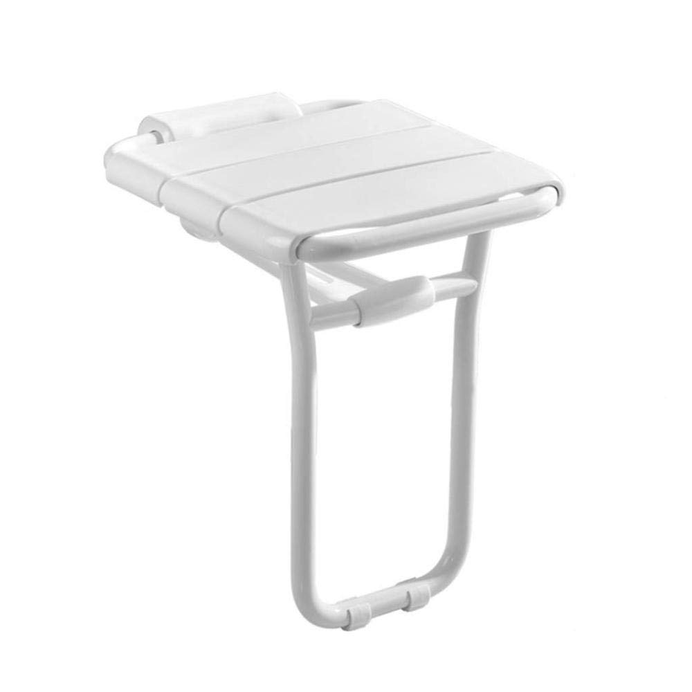 HUOQILIN Foldable Bathroom Stool for Elderly - Wall Mounted Shower Bench with Non-Slip Surface, White - Perfect for Small Spaces, Shower Seating & Changing Shoes in Bathroom, Porch or Hallway
