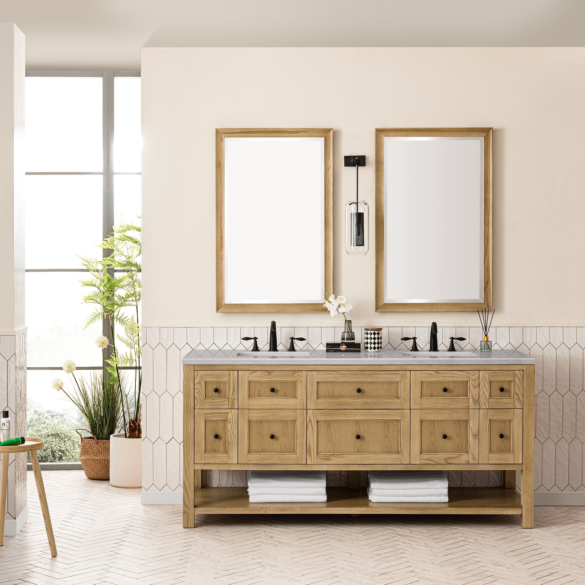 Breckenridge 72-Inch Double Vanity with Light Natural Oak Finish & 3CM Eternal Serena Top – Perfect for Modern Bathroom Renovations