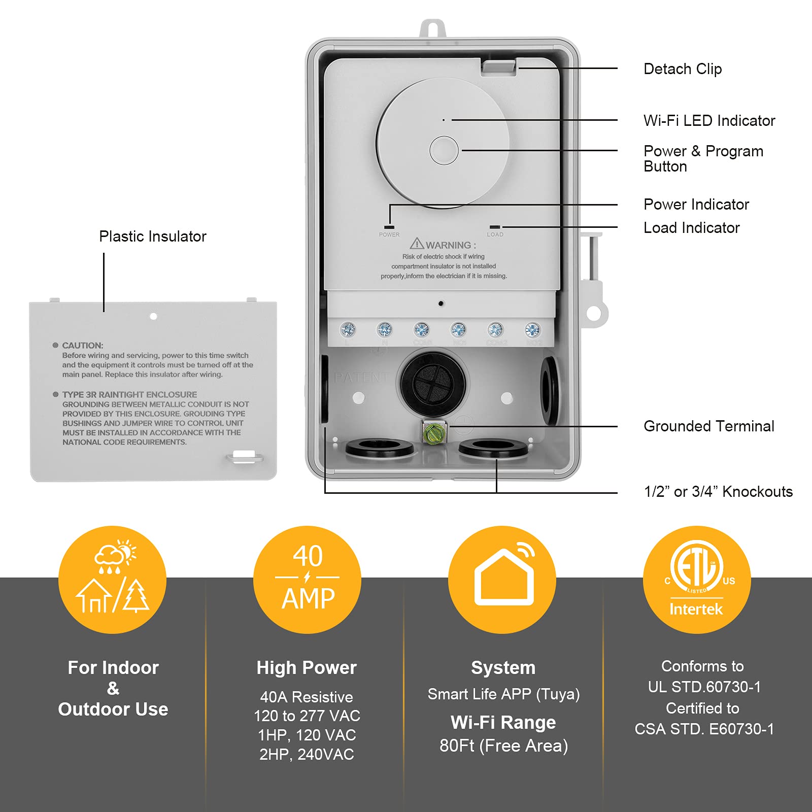 SURAIELEC WiFi Pool Timer - 40 AMP Heavy Duty Smart Switch for Pumps, Heaters & Spas | 1HP 120V & 2HP 240V | Indoor/Outdoor Pool Controller for Water Heaters, Powerful Appliances | Perfect for Backyard Pools, Hot Tubs & Home Automation