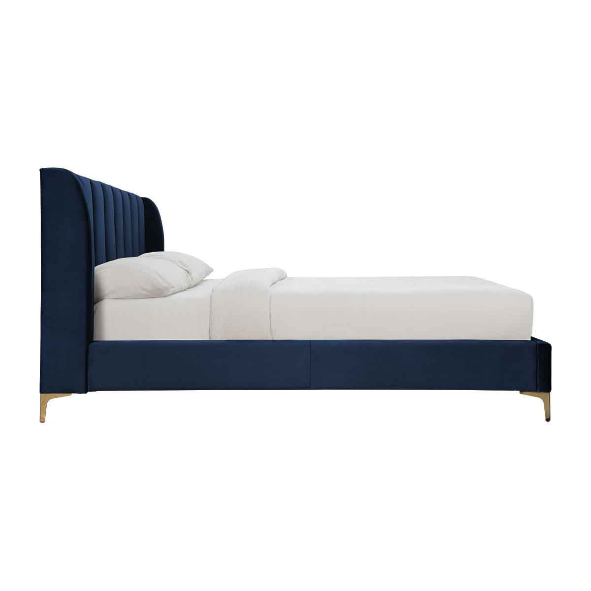 Georgia Velvet Double Bed - Luxurious Soft Fabric Upholstered Queen Size Bed Frame with Sturdy Wooden Legs for Modern Bedroom Decor | Perfect for Master Bedrooms, Guest Rooms & Cozy Apartments
