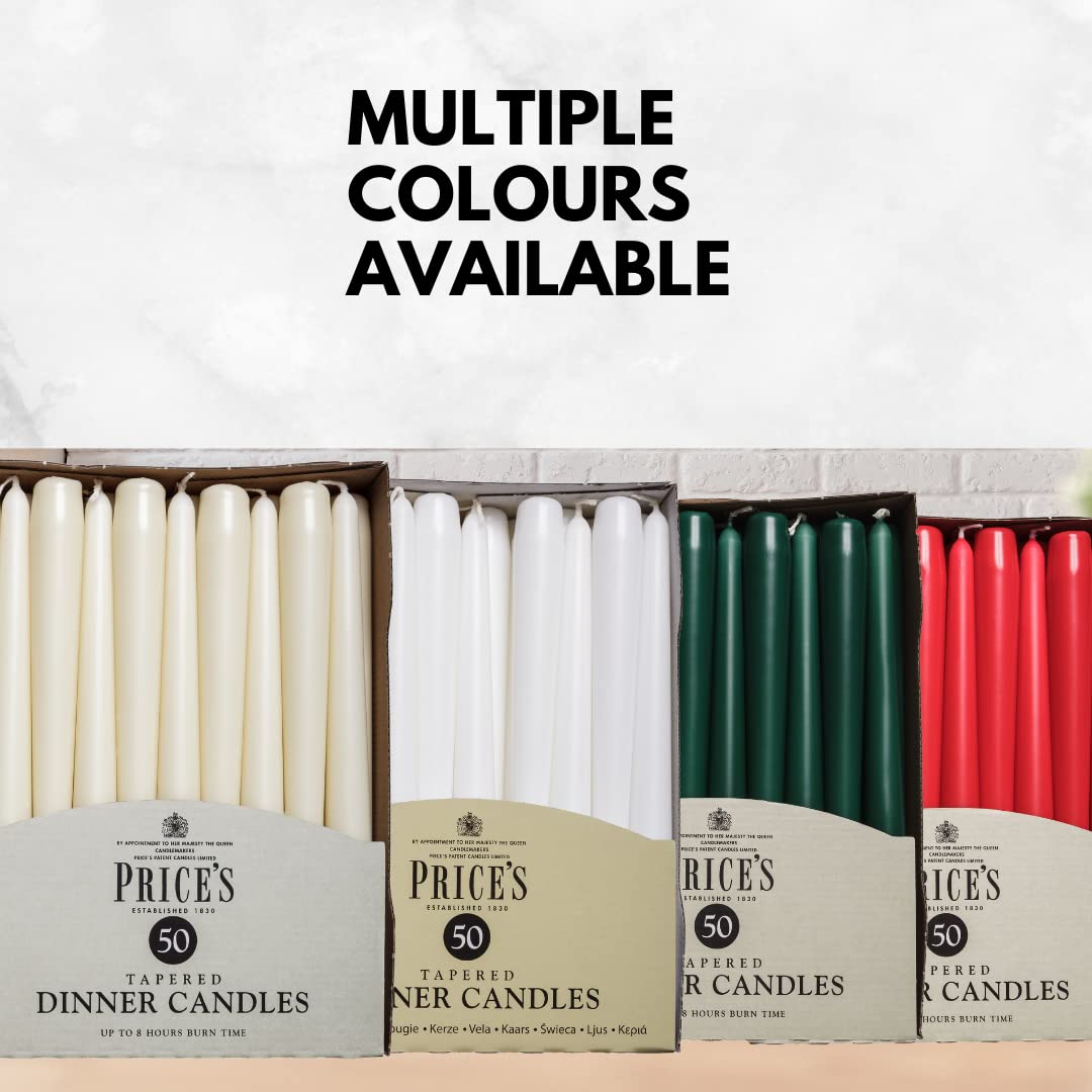 Price's Candles - 50 Pack Red Unscented Tapered Dinner Candles | Dripless Design | 7 Hour Burn Time | Perfect for Romantic Dinners, Weddings & Holiday Decorations