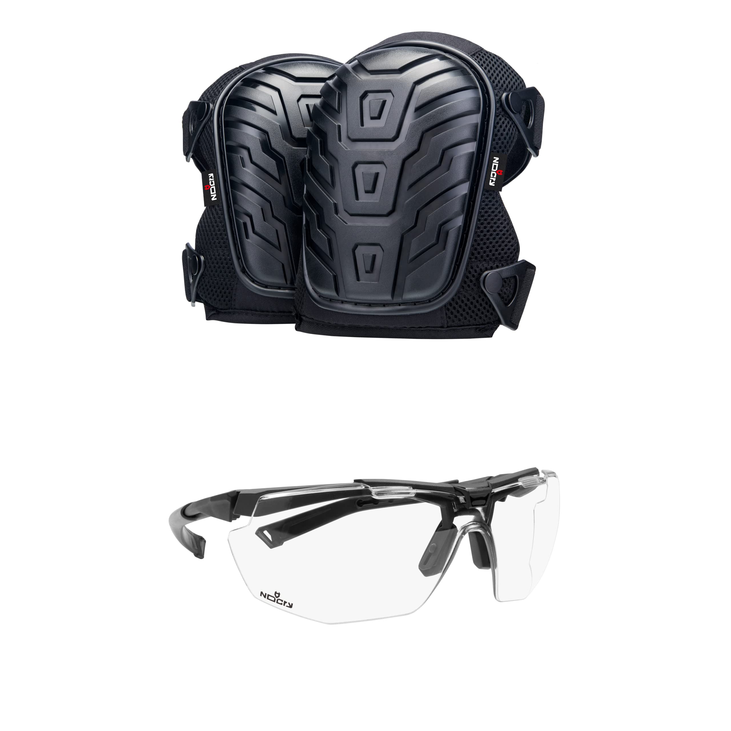 NoCry Professional Knee Pads with Heavy Duty Foam Padding & Safety Glasses - Anti Fog, Anti Scratch, UVA/UVB Protection - Ideal for Construction, Woodworking, and DIY Projects