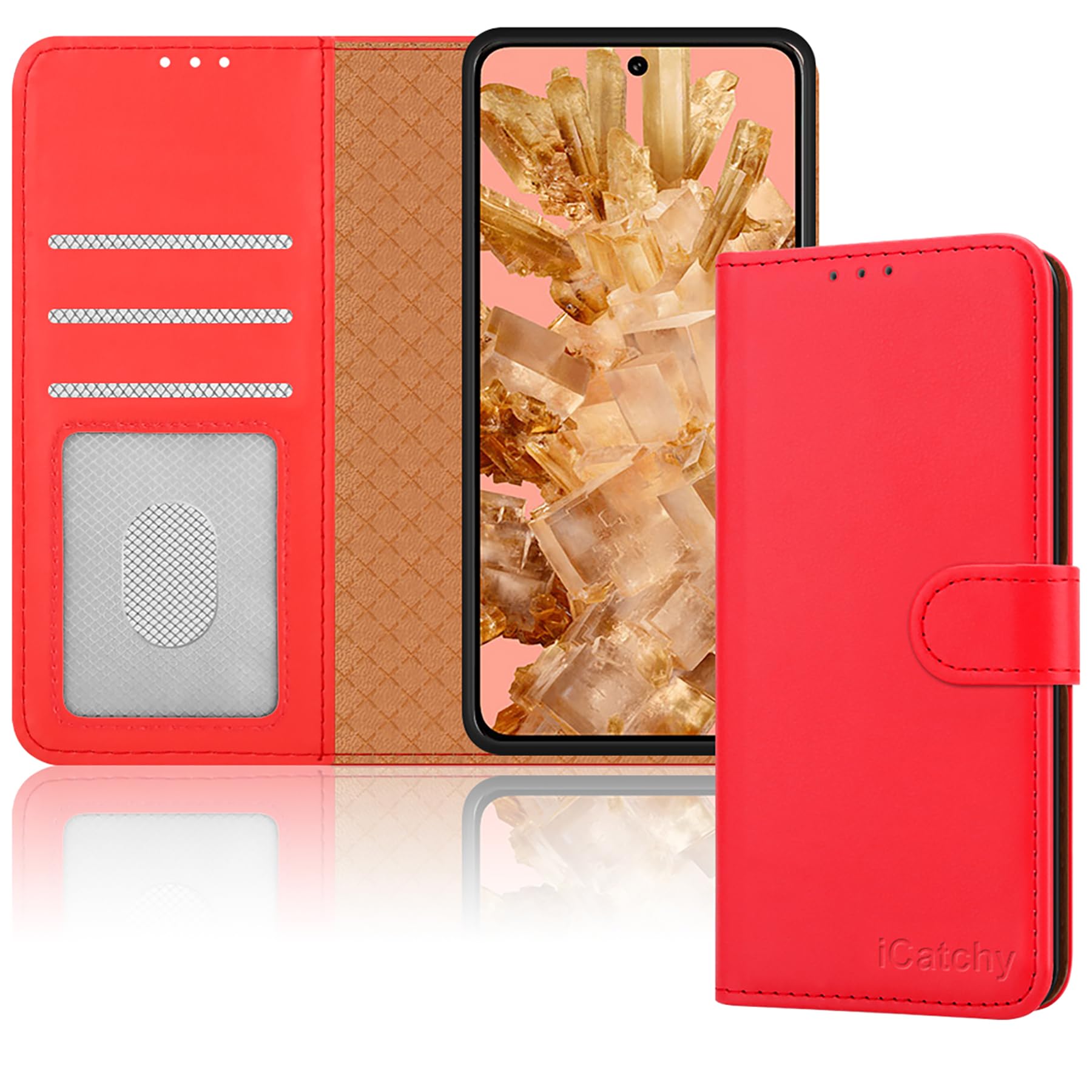 Premium Leather Wallet Case for Google Pixel 8 - Magnetic Flip Cover with Stand, RFID Blocking & Full Protection | Compatible with Pixel 8 Phone (Red) | Perfect for Business, Travel & Everyday Use