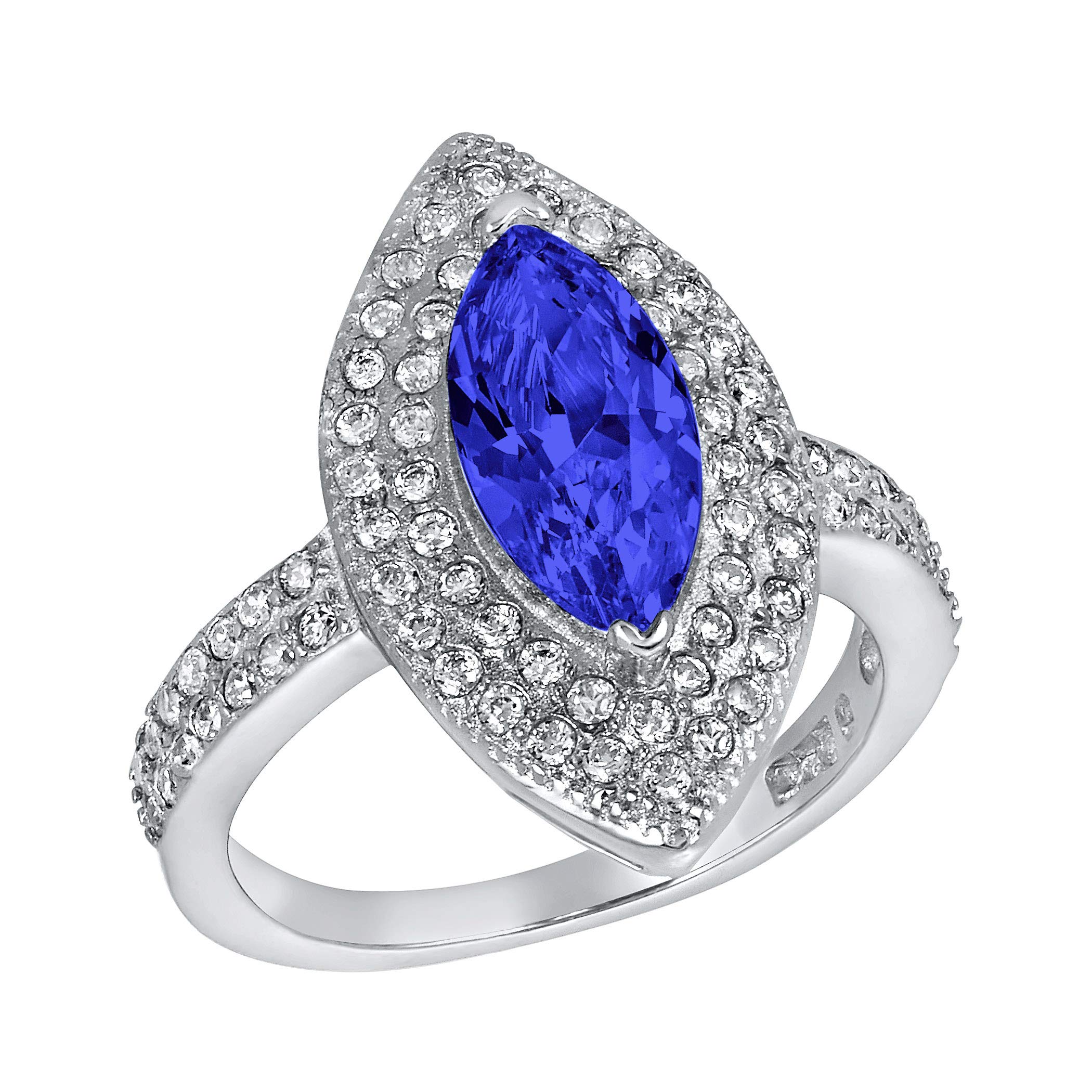 Elegant Women's Sterling Silver Clear Marquise Cubic Zirconia Halo Ring - Perfect for Weddings, Anniversaries & Special Occasions