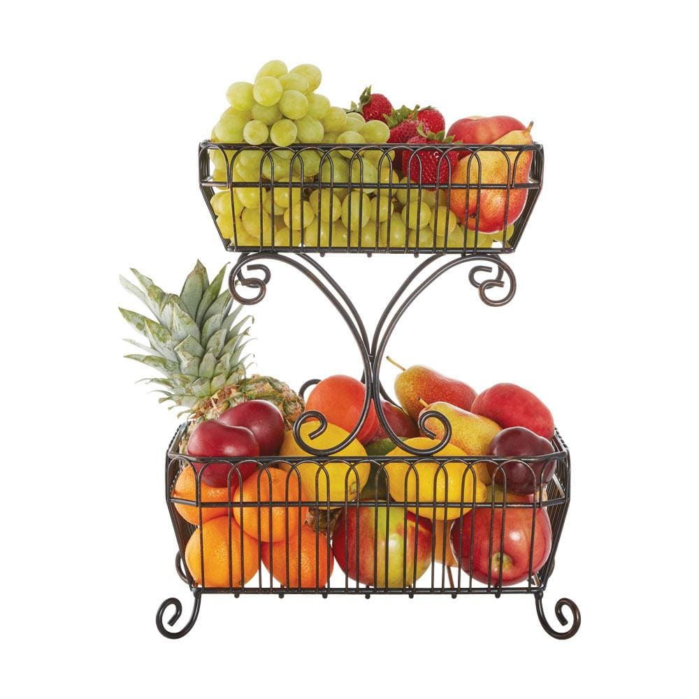 Rustic 2-Tier Wooden Fruit Basket for Kitchen Counter - Perfect for Organizing Apples, Bananas & Produce in Farmhouse Style Homes