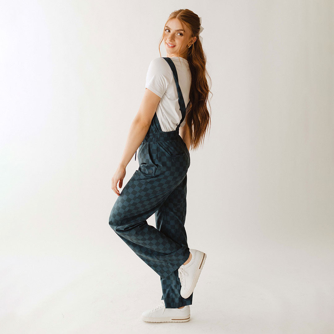BYU Audrey Trouser Overalls for Women - Stylish Blue Check Denim Jumpsuit, Casual & Comfortable Overalls for Everyday Wear, Work or Outdoor Activities