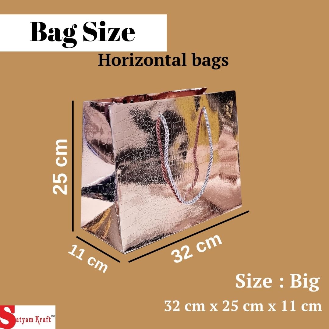 Satyam Kraft 4-Piece Shiny Pink Gift Bags with Handles - Premium Party Favor Bags for Weddings, Birthdays, Christmas, Xmas, Return Gifts & Special Occasions | Perfect for Gift Wrapping, Holiday Celebrations & Festive Events