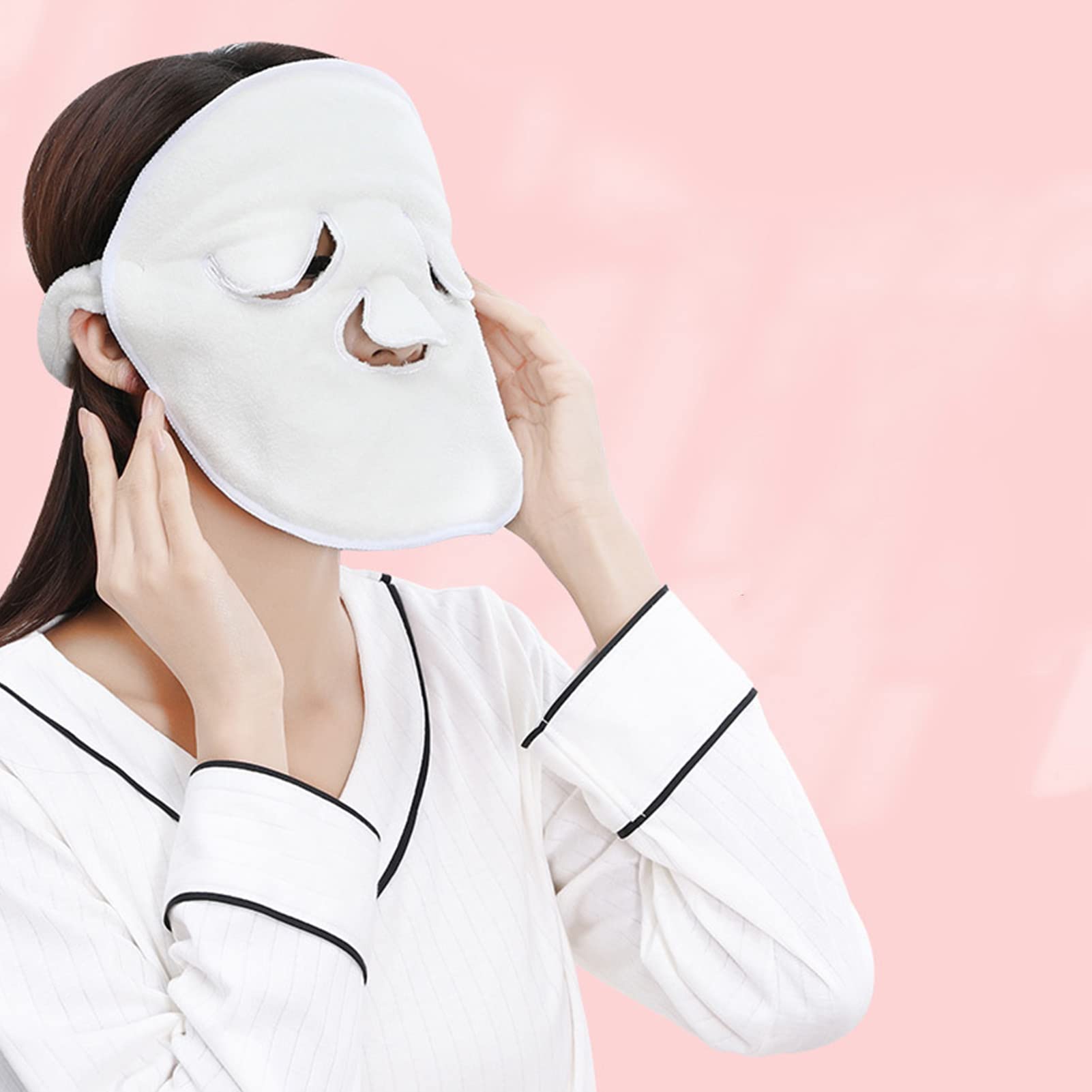 Reusable Hot Compress Face Towel Cover with Straps - 3 Hole Facial Steamer Mask for Moisturizing & Anti-Aging Skin Care | Spa, Home Relaxation & Beauty Treatment Accessory
