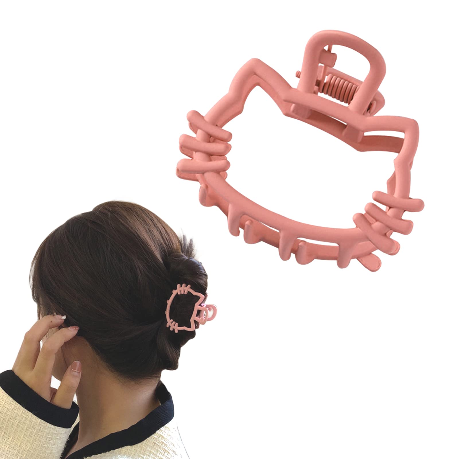 Cute Pink Cat Hair Claw Clip for Women & Girls - Styling Thin/Medium Hair for Daily & Party
