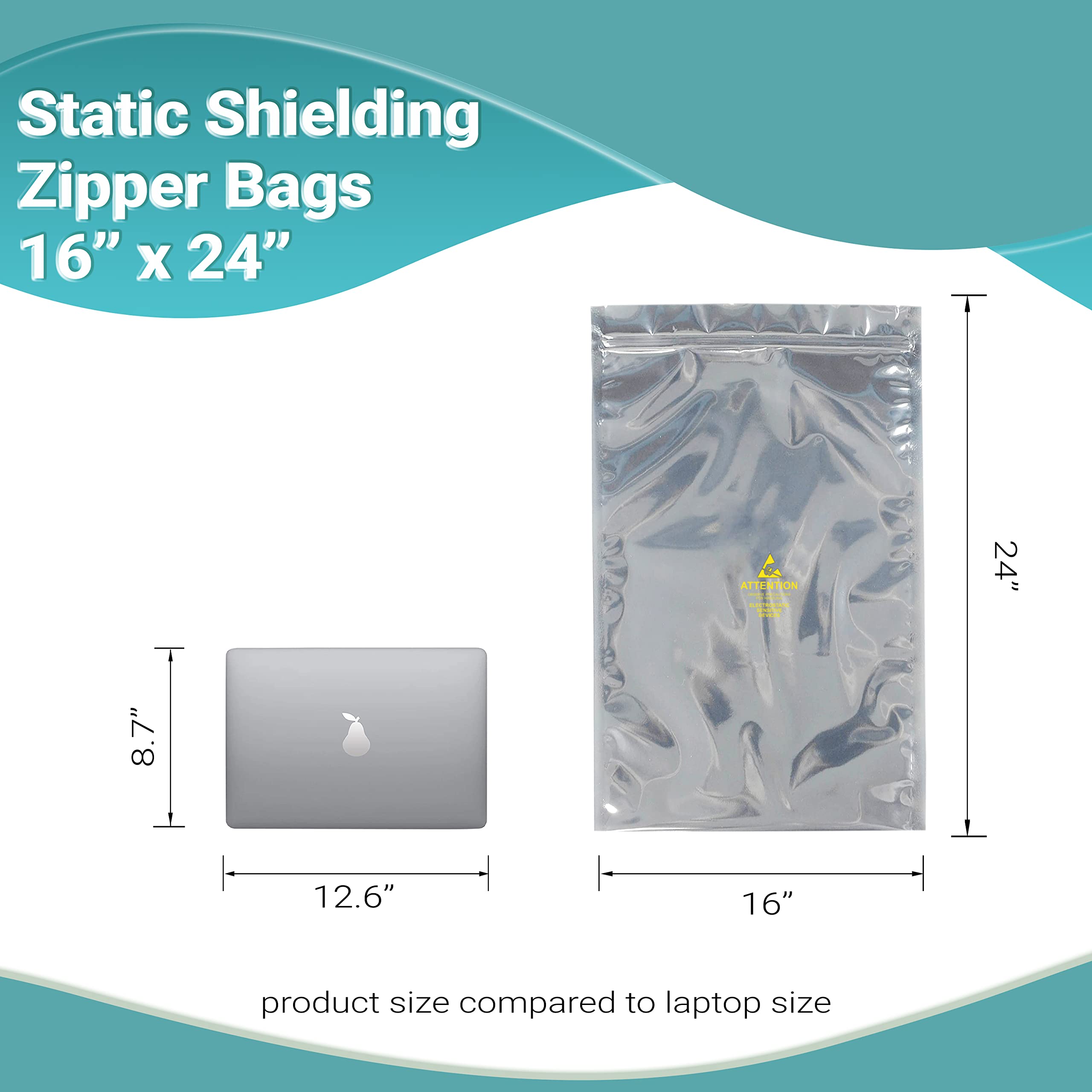 APQ 200-Pack 16x24 Grey Static Shielding Zipper Bags | ESD Protection for Electronics | Seal Top Closure | Transparent Anti-Static Bags for Sensitive Components - Perfect for PCB Storage & Electronic Parts Protection