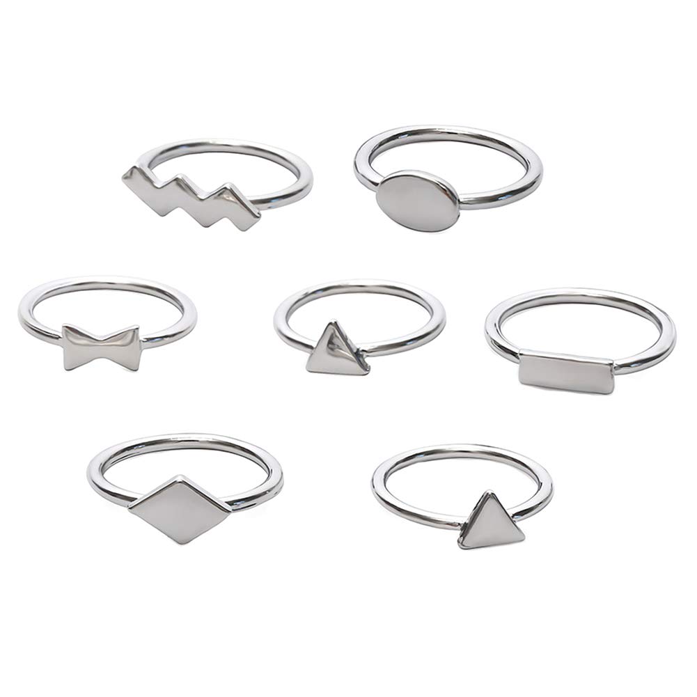 MuYiYi11 Simple Ring Set - 7 Pcs Wild Triangle & Square Rings with Bow Design for Women | Trendy Stackable Rings for Daily Wear, Party & Gift Giving