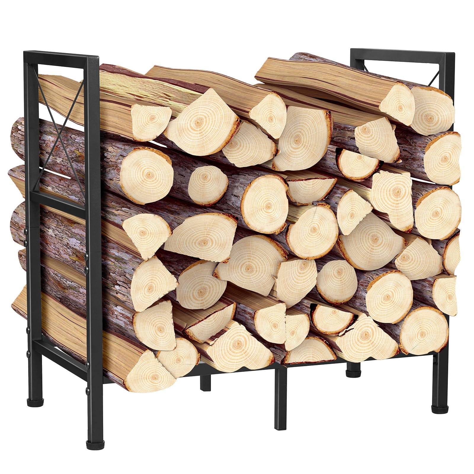Heavy Duty Firewood Rack 2ft - Indoor Outdoor Log Holder for Fireplace, Patio & Camping - Black Firewood Storage Organizer for Wood Stove, Backyard & Garage