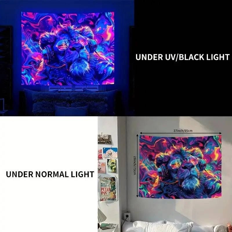 Fluorescent Dreamy Glow Tapestry UV Art Decor - Psychedelic Wall Hanging for Bedroom, Party & Blacklight Room Aesthetic