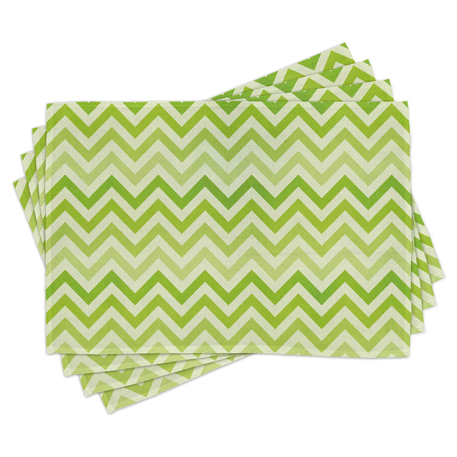 Ambesonne 4-Pack Lime Green Chevron Place Mats - Modern Symmetric Zig Zag Tribal Pattern, Washable Fabric Table Mats for Dining Room & Kitchen Decor - Perfect for Dinner Parties, Holiday Gatherings & Everyday Use