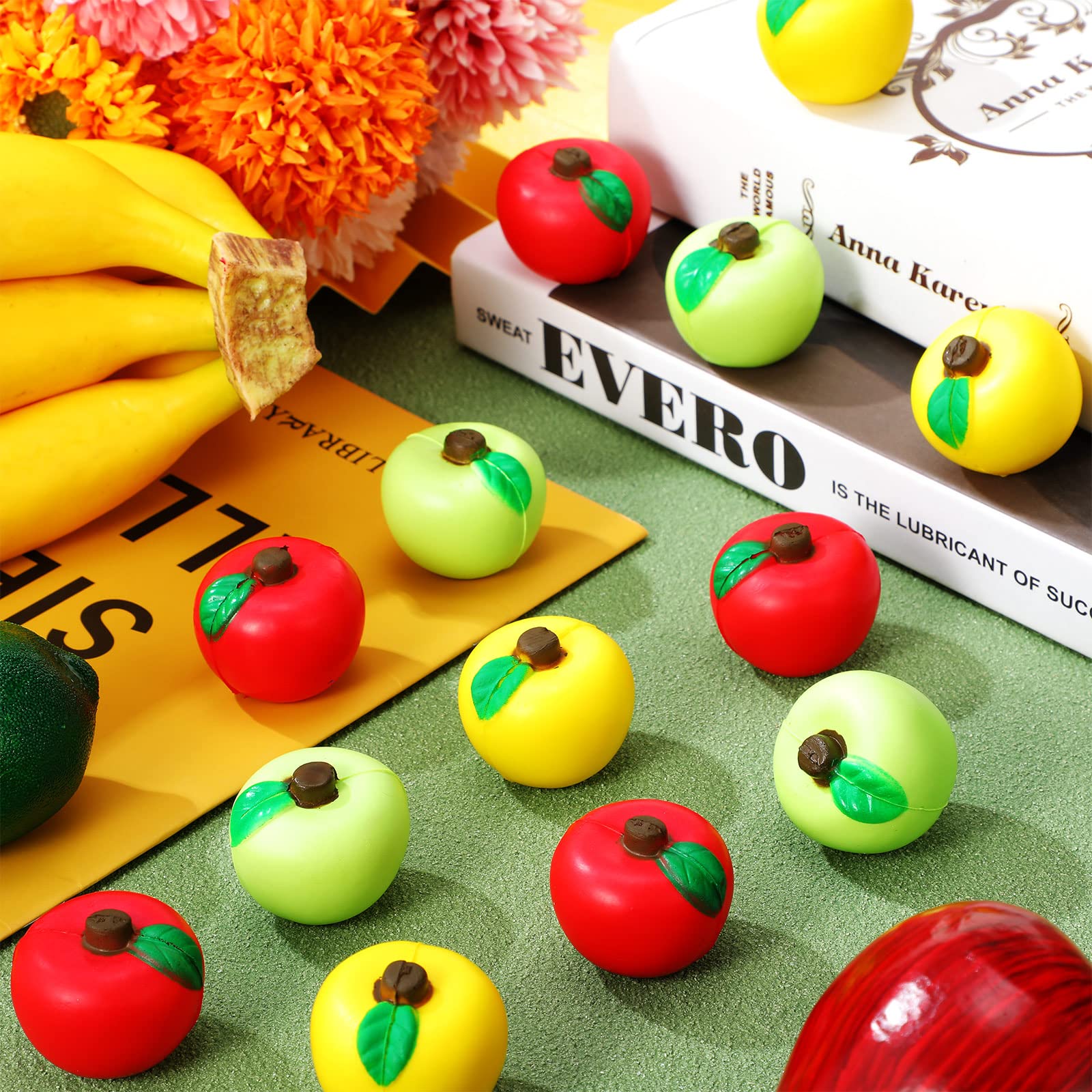 48-Piece Fruit Stress Ball Set - Red, Green & Yellow Stress Relief Balls for Finger Exercise, Anxiety Relief & Sensory Play - Perfect for School Carnivals, Party Favors, Office Stress Relief & Classroom Rewards (Classic Style)