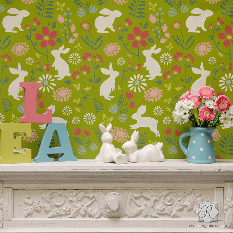 Bunny Hop Wall Stencil - DIY Home Decor Painting Template for Kids Room, Nursery & Easter Crafts - Perfect for Wall Art, Furniture & Gift Projects