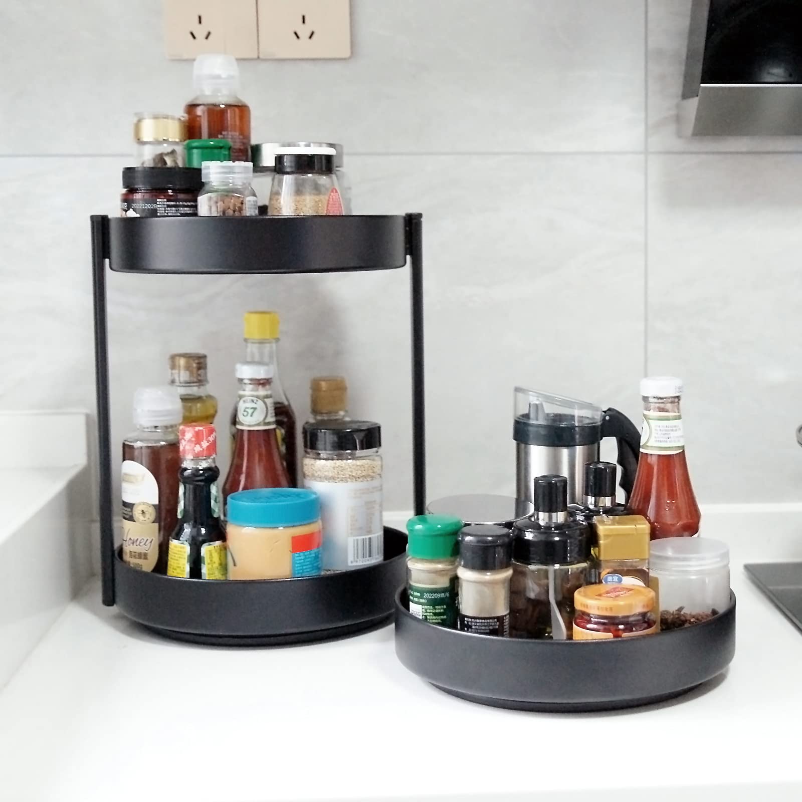 360° Rotating 2-Tier Lazy Susan Organizer - 10 Inch Stainless Steel Spice Rack Turntable for Kitchen Cabinet, Pantry, Bathroom & Countertop | Perfect for Organizing Spices, Makeup, Toiletries & Kitchen Essentials