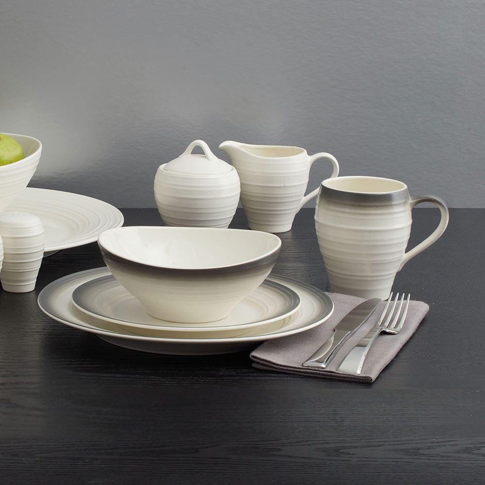 Swirl Ombre Graphite 16-Piece Dinnerware Set - Service for 4 | Elegant Stoneware Plates, Bowls & Mugs | Perfect for Family Dinners, Dinner Parties & Home Decor