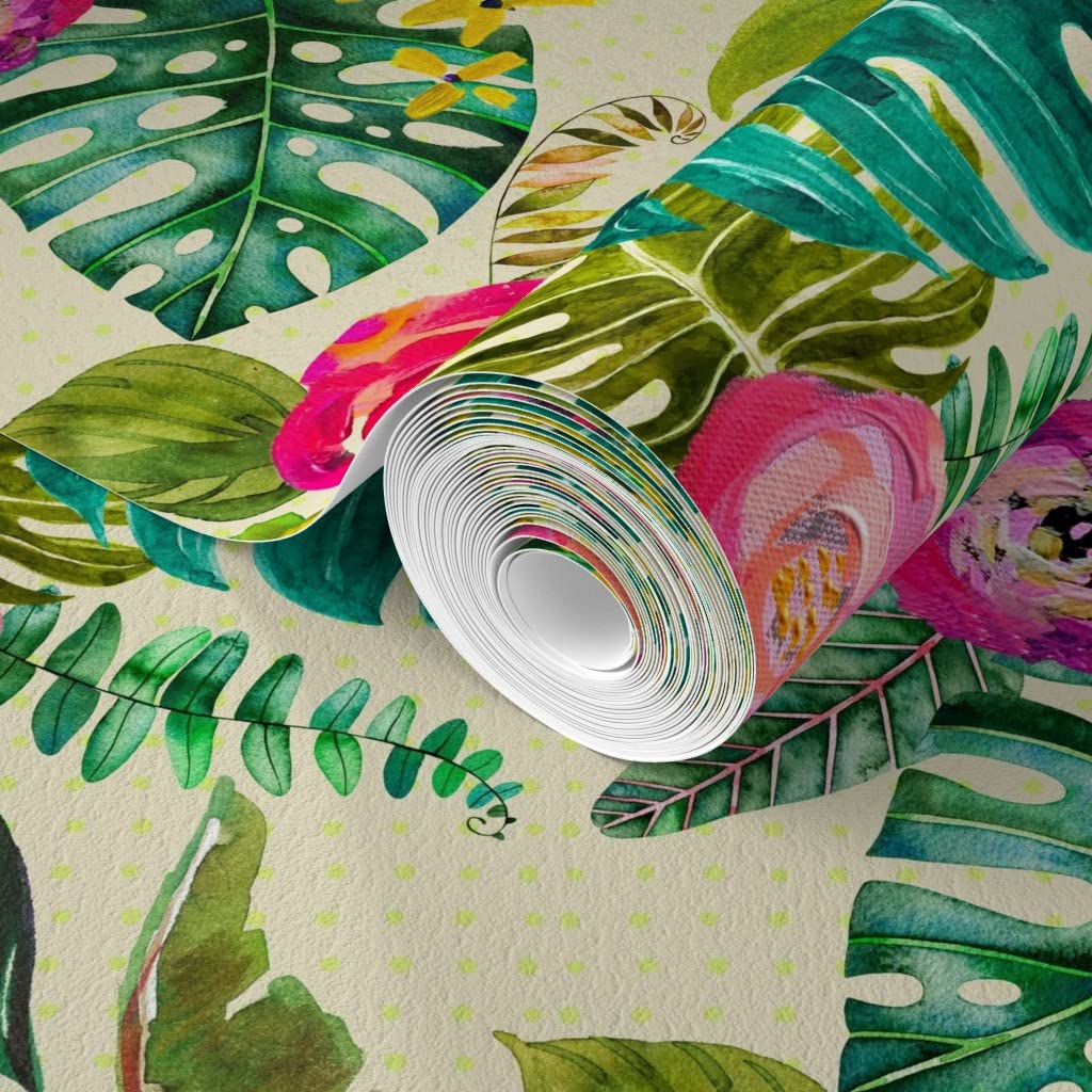 Commercial Grade Wallpaper 27ft x 2ft - Boho Tropical Floral Bohemian Paradise Traditional Peel and Stick Wallpaper by Spoonflower | Perfect for Bedroom, Living Room, Office & Home Decor