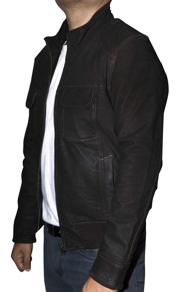 Men's Genuine Sheepskin Leather Jacket - Fashionable Rub Buff Finish Style for Winter & Casual Wear - Perfect for Motorcycle Riding & Outdoor Activities