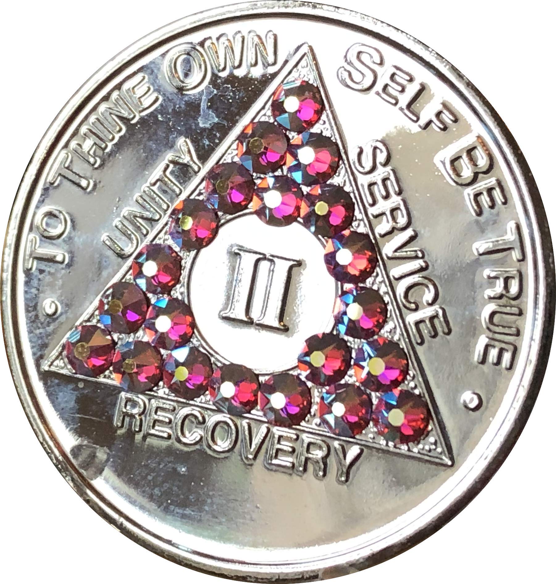 2 Year Rose Swarovski Crystal AA Medallion - Nickel Plated Chip Jewelry for Women & Girls - Perfect for Birthdays, Anniversaries & Special Occasions